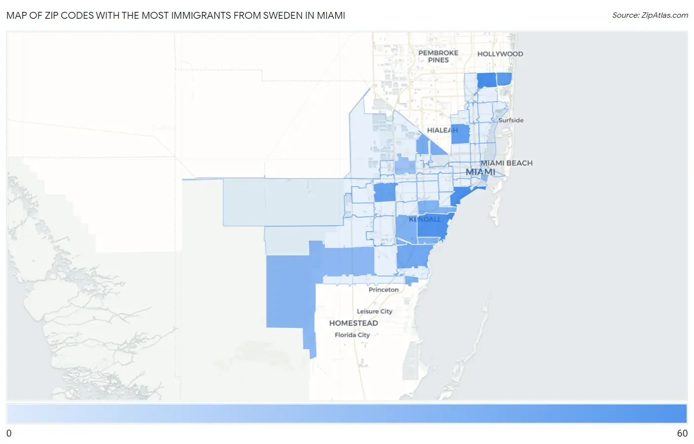 Zip Codes with the Most Immigrants from Sweden in Miami Map