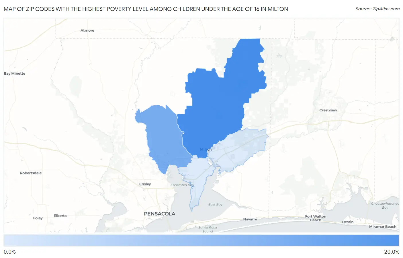 Zip Codes with the Highest Poverty Level Among Children Under the Age of 16 in Milton Map