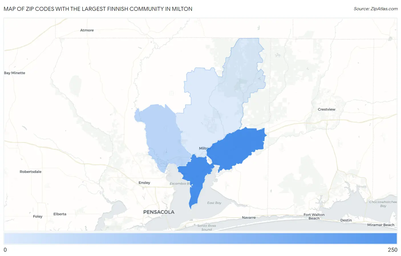 Zip Codes with the Largest Finnish Community in Milton Map