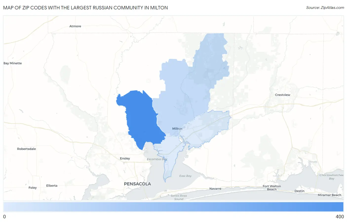 Zip Codes with the Largest Russian Community in Milton Map