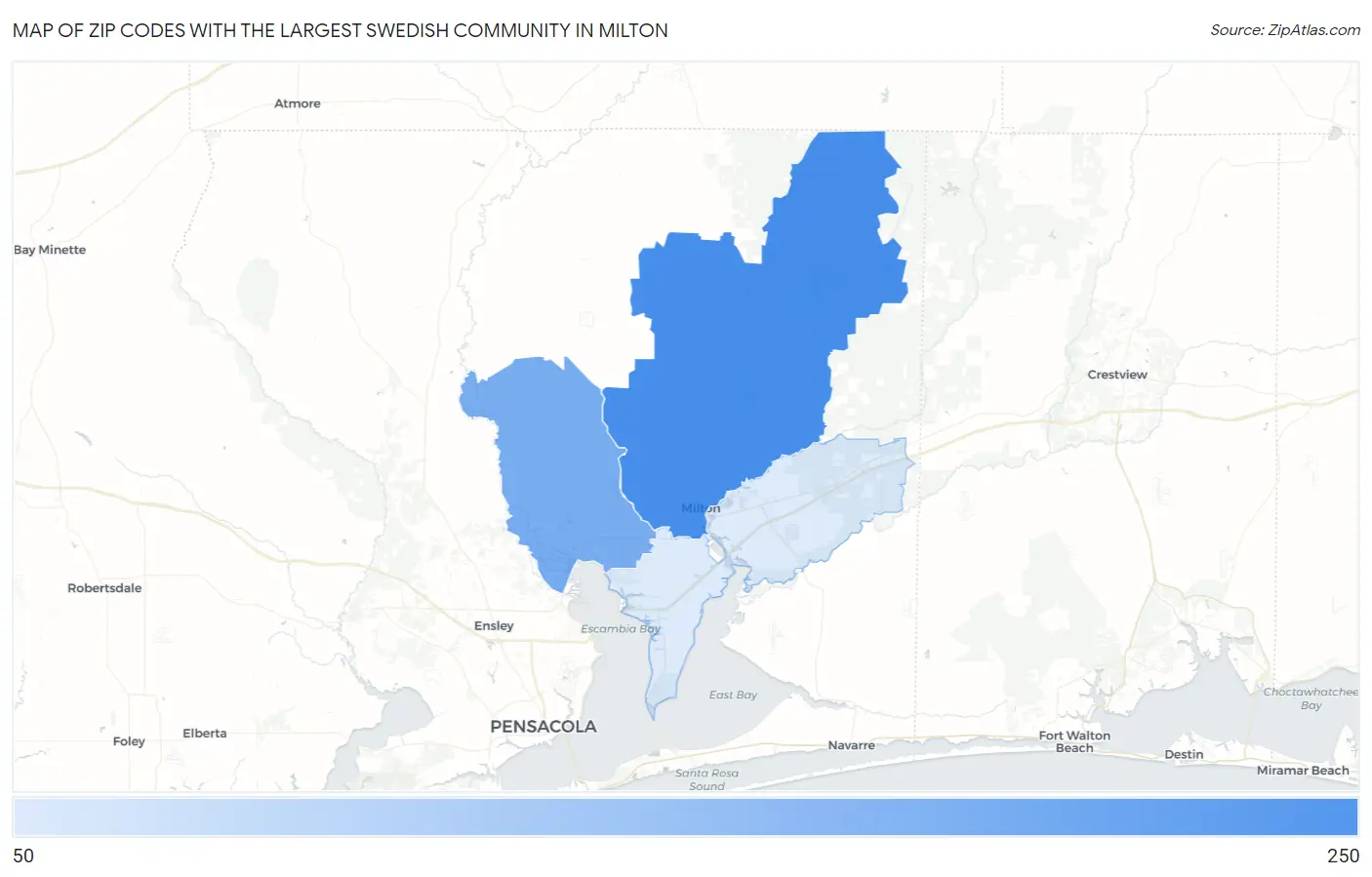 Zip Codes with the Largest Swedish Community in Milton Map
