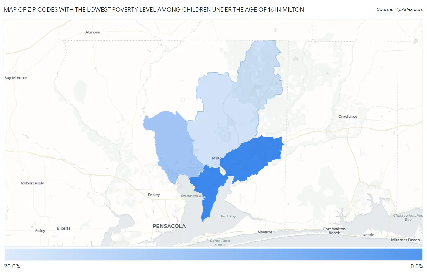 Zip Codes with the Lowest Poverty Level Among Children Under the Age of 16 in Milton Map