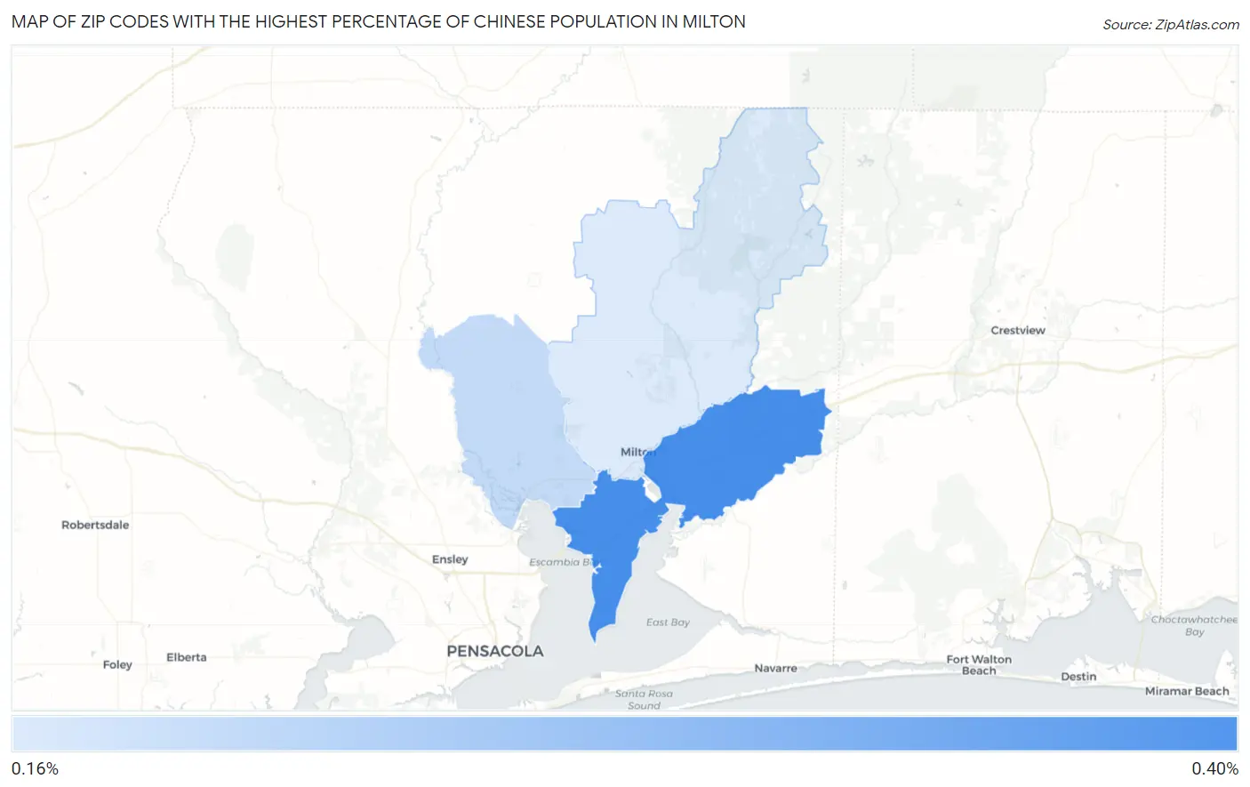 Zip Codes with the Highest Percentage of Chinese Population in Milton Map