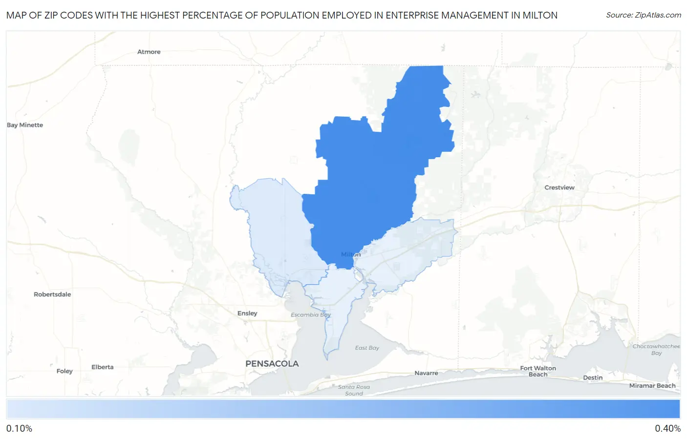 Zip Codes with the Highest Percentage of Population Employed in Enterprise Management in Milton Map