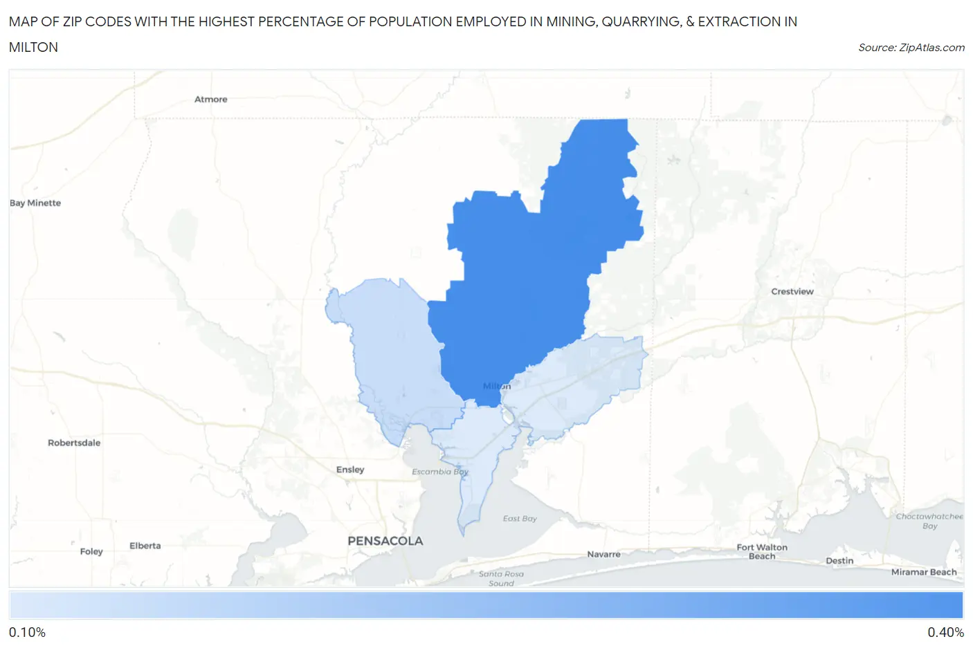 Zip Codes with the Highest Percentage of Population Employed in Mining, Quarrying, & Extraction in Milton Map