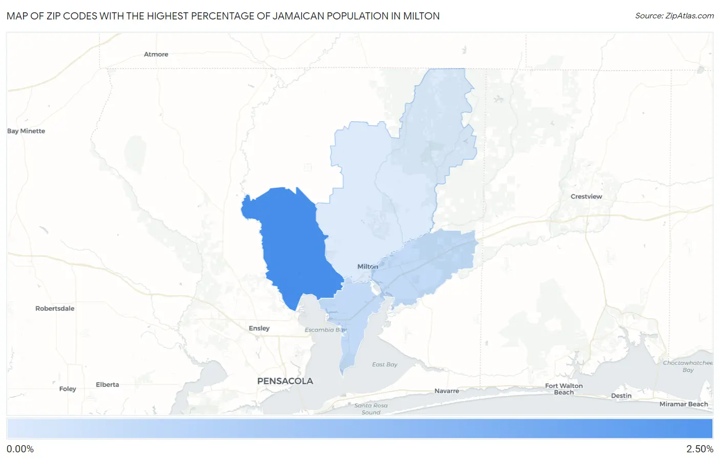 Zip Codes with the Highest Percentage of Jamaican Population in Milton Map