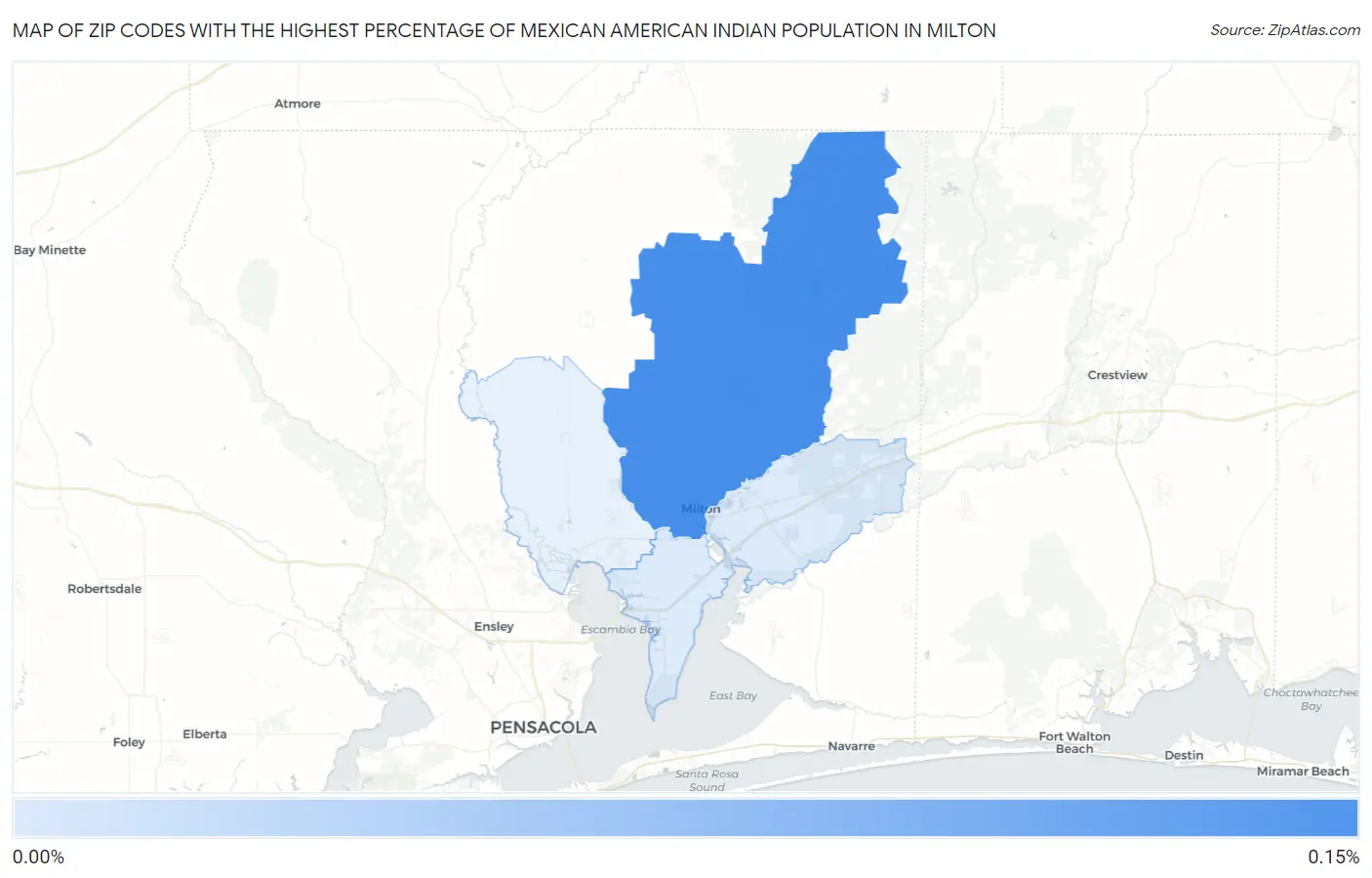 Zip Codes with the Highest Percentage of Mexican American Indian Population in Milton Map