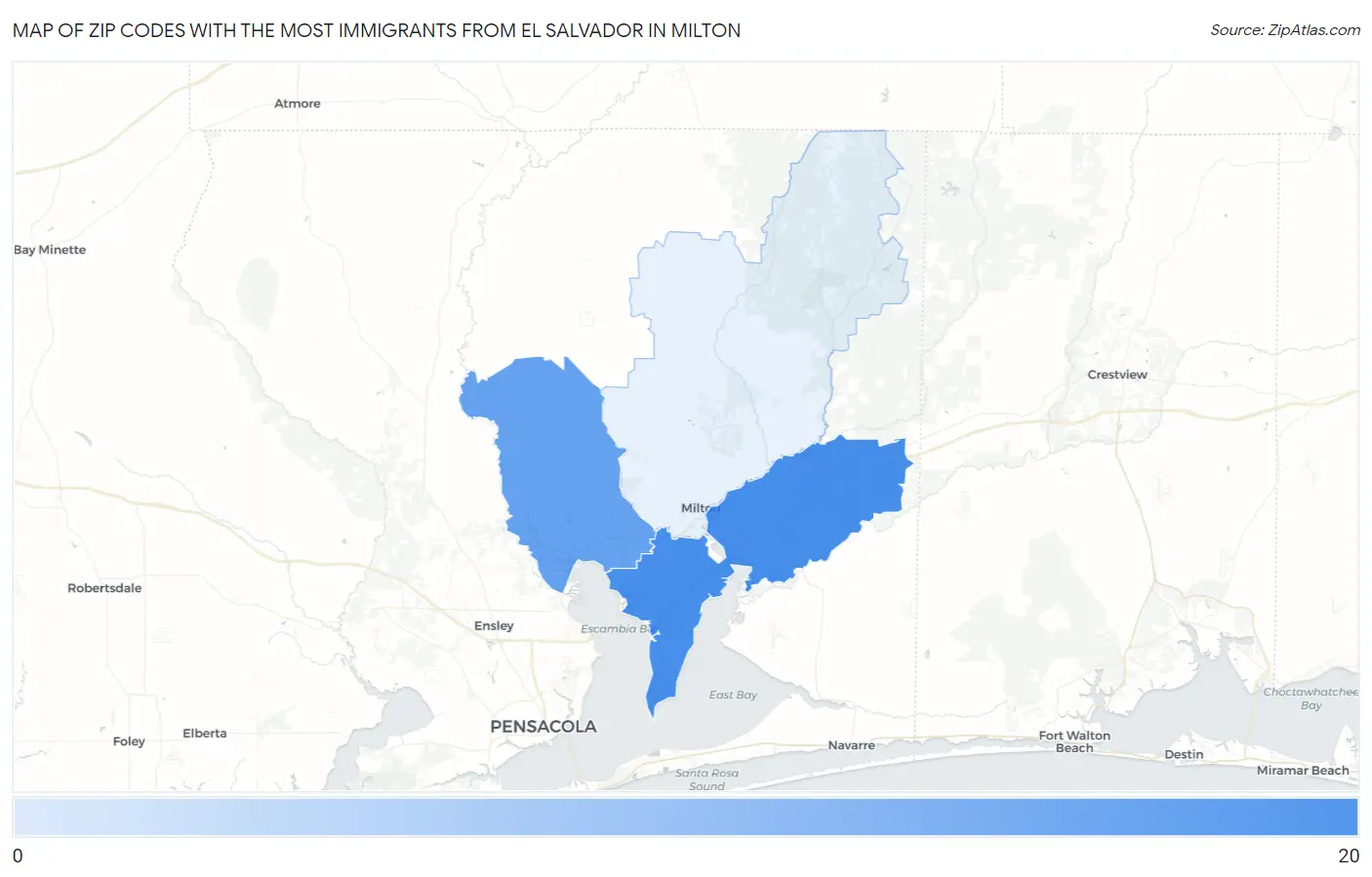 Zip Codes with the Most Immigrants from El Salvador in Milton Map