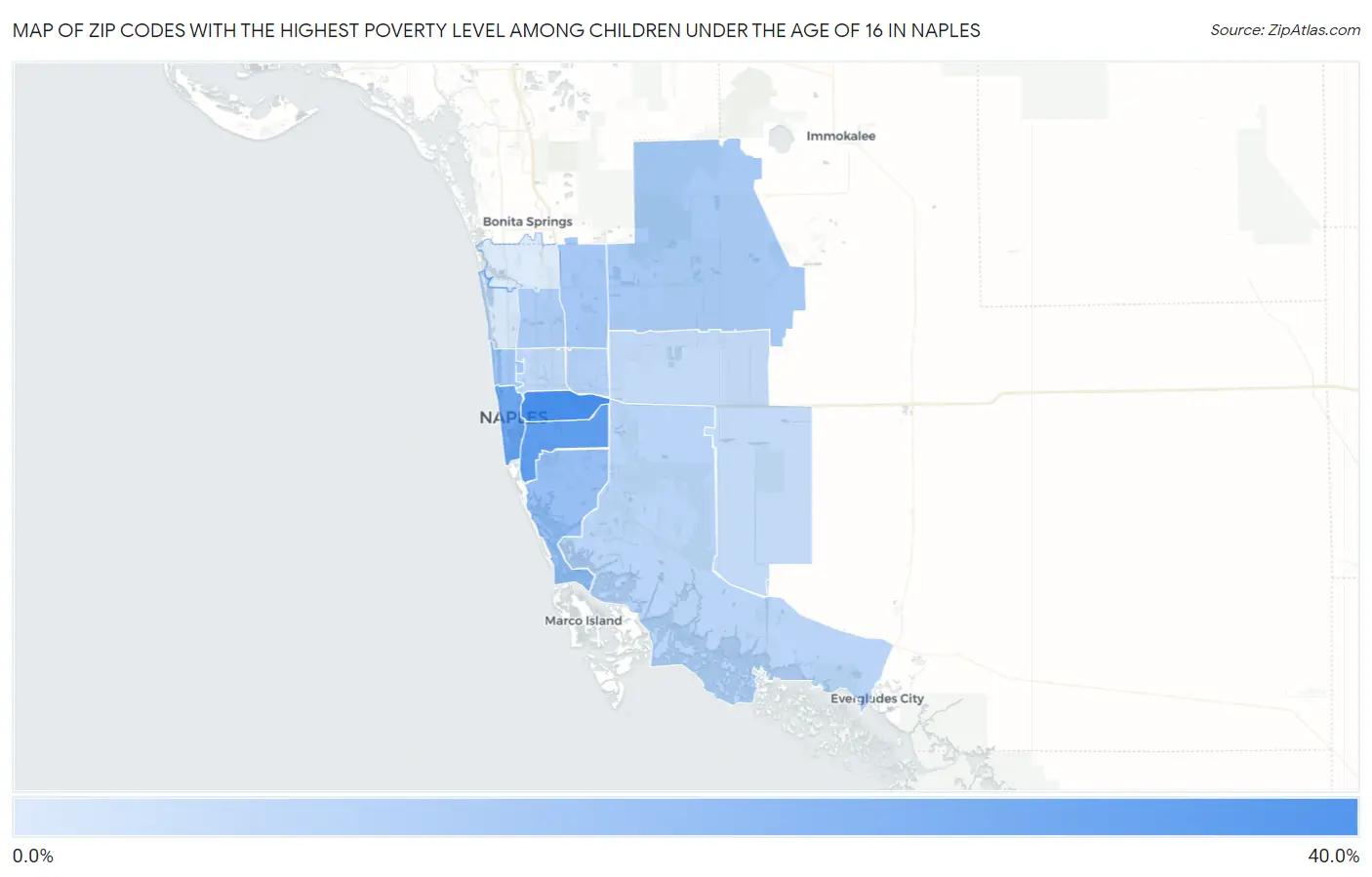 Zip Codes with the Highest Poverty Level Among Children Under the Age of 16 in Naples Map