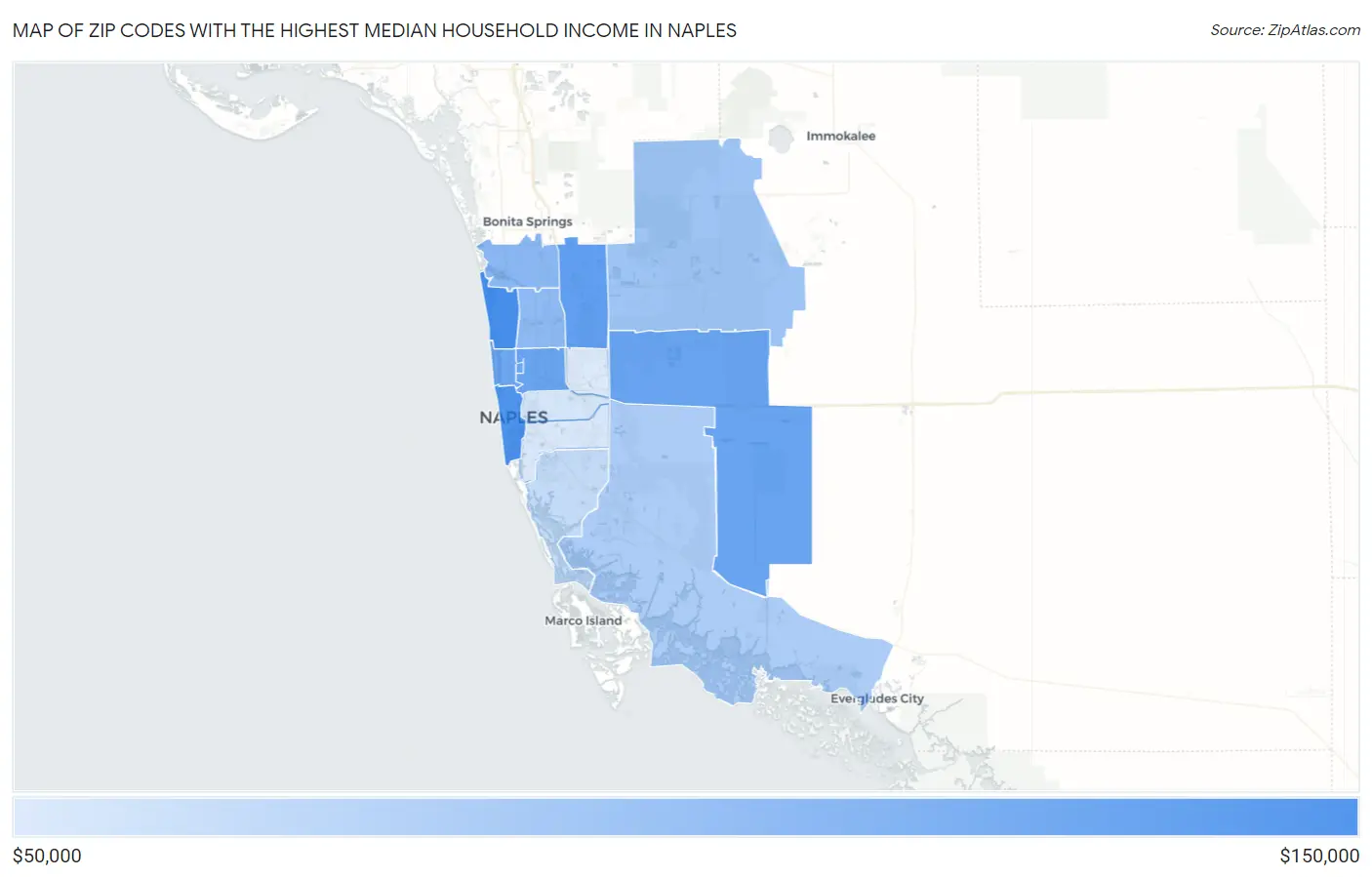 Zip Codes with the Highest Median Household Income in Naples Map