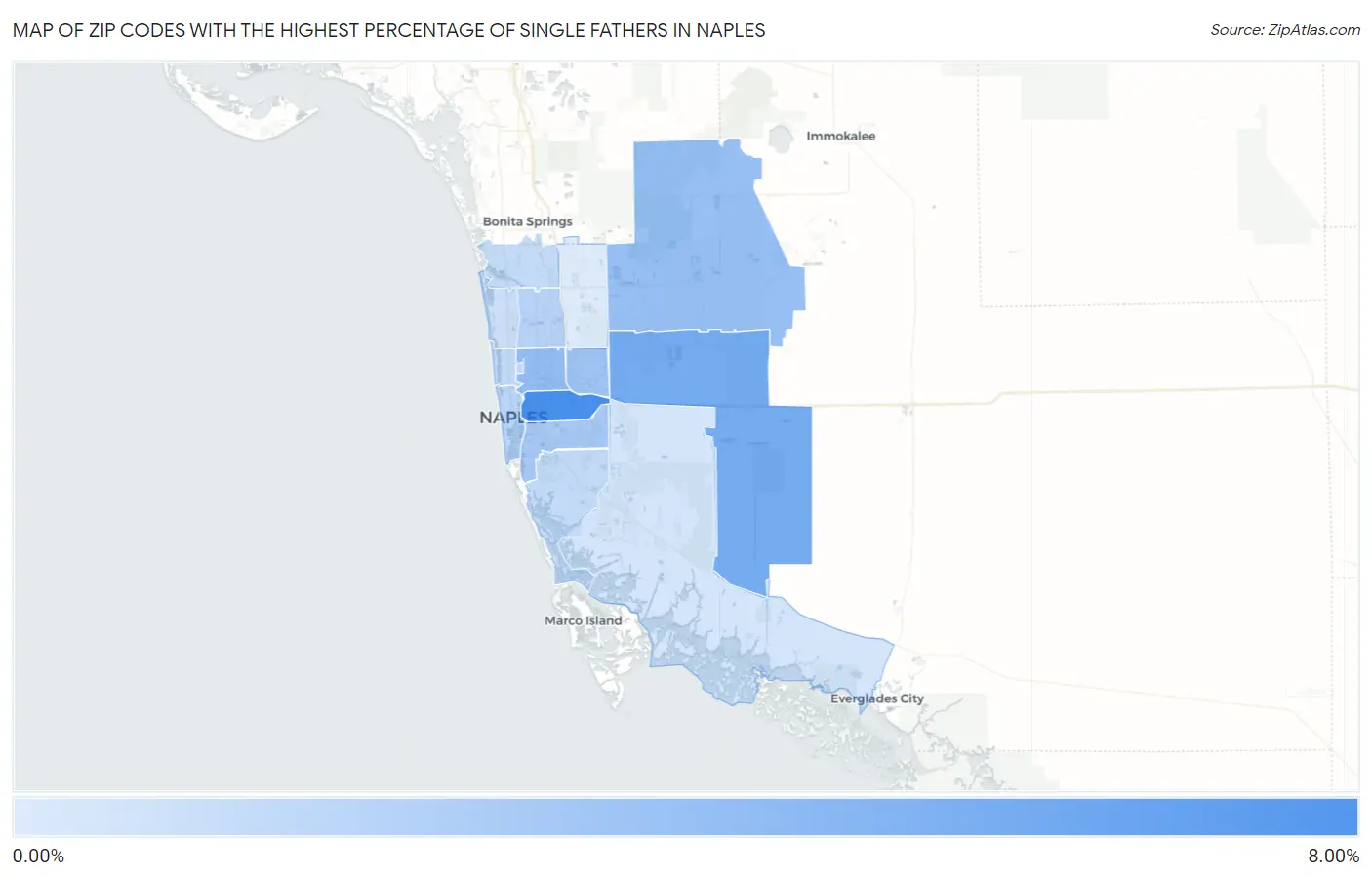 Zip Codes with the Highest Percentage of Single Fathers in Naples Map