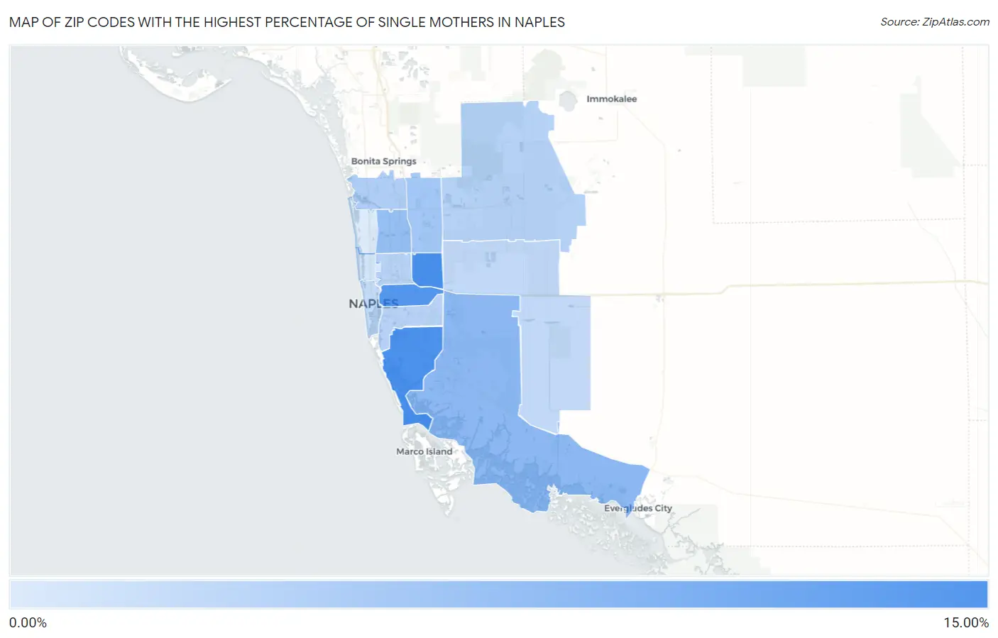 Zip Codes with the Highest Percentage of Single Mothers in Naples Map