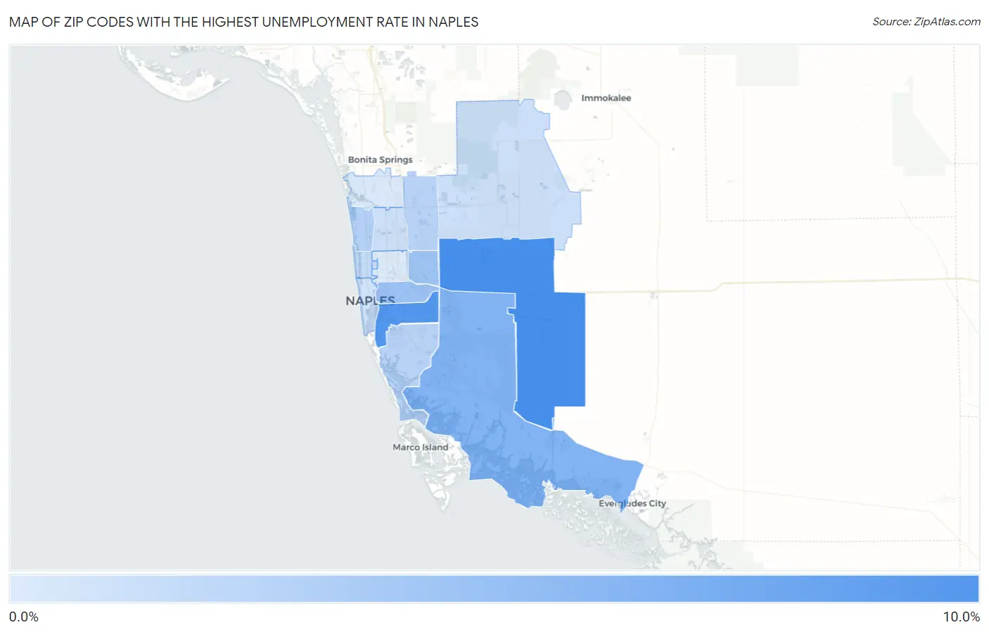 Zip Codes with the Highest Unemployment Rate in Naples Map