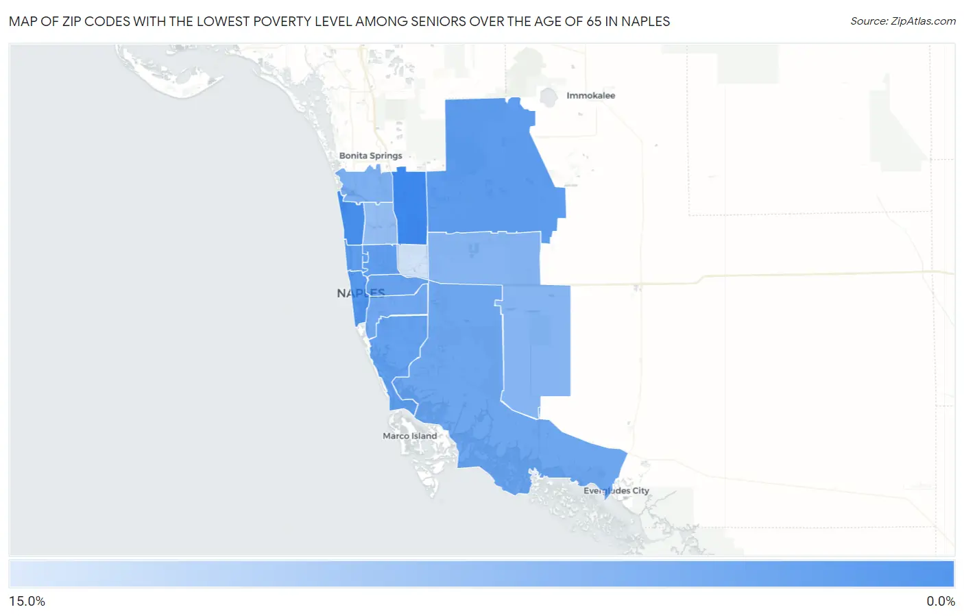 Zip Codes with the Lowest Poverty Level Among Seniors Over the Age of 65 in Naples Map