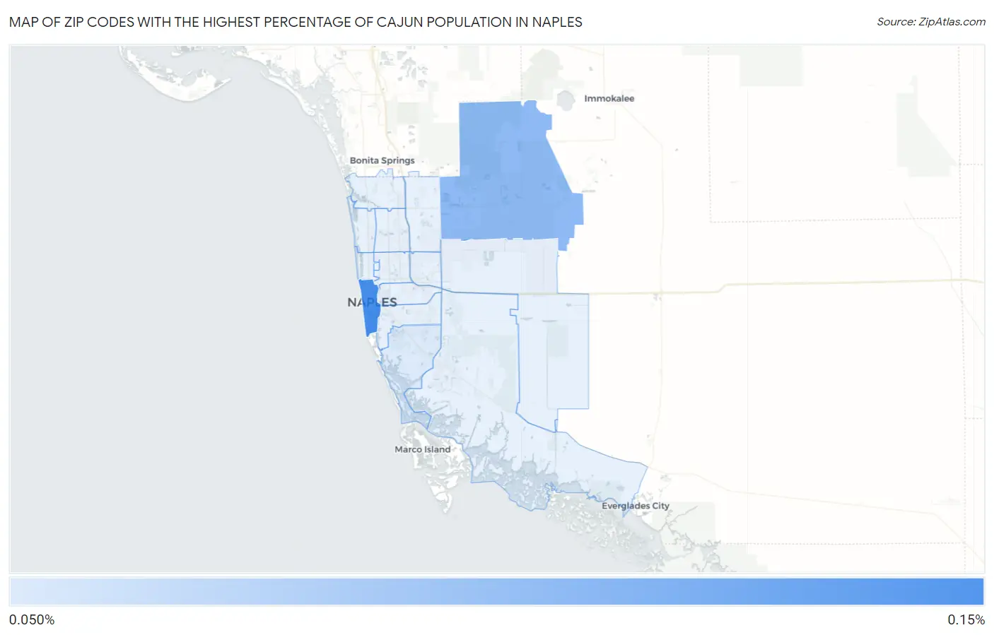 Zip Codes with the Highest Percentage of Cajun Population in Naples Map