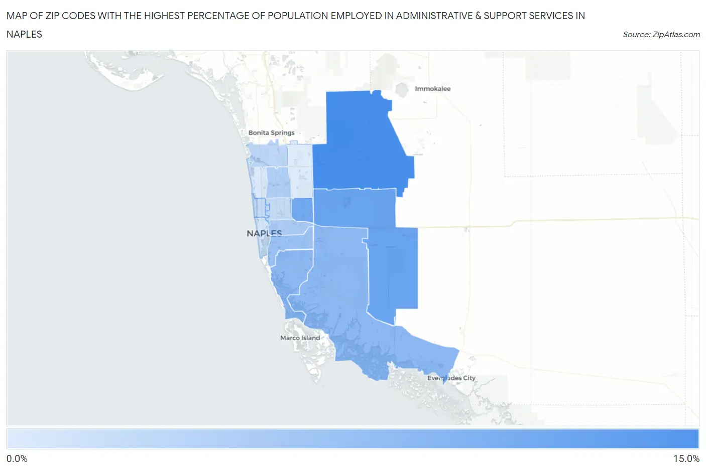 Zip Codes with the Highest Percentage of Population Employed in Administrative & Support Services in Naples Map