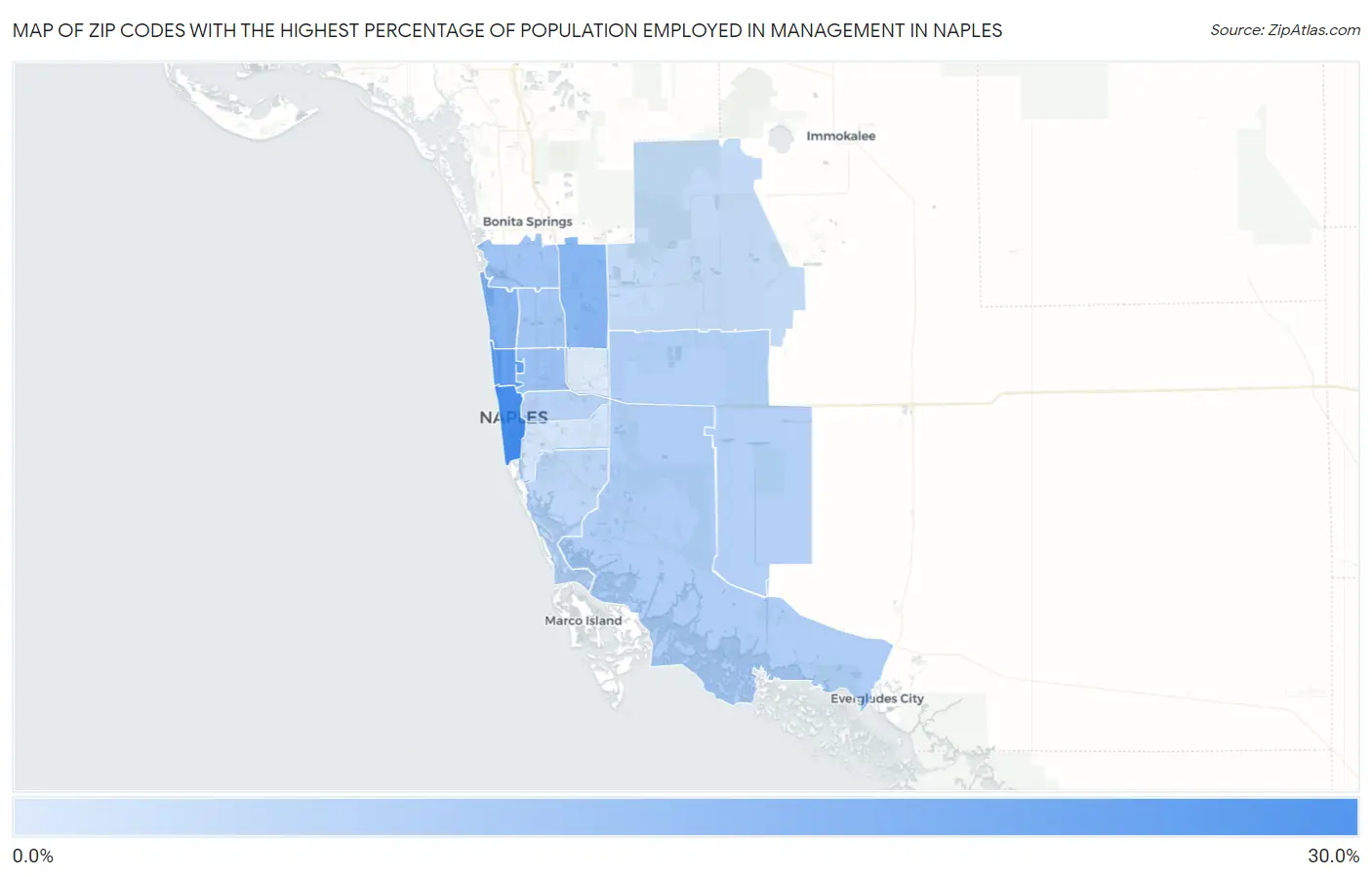 Zip Codes with the Highest Percentage of Population Employed in Management in Naples Map