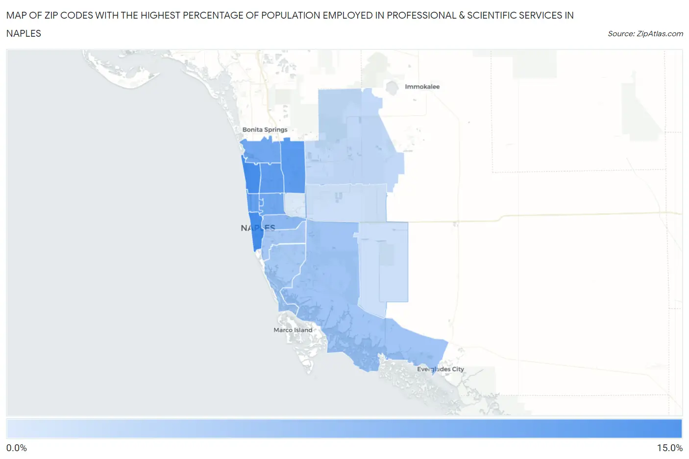 Zip Codes with the Highest Percentage of Population Employed in Professional & Scientific Services in Naples Map