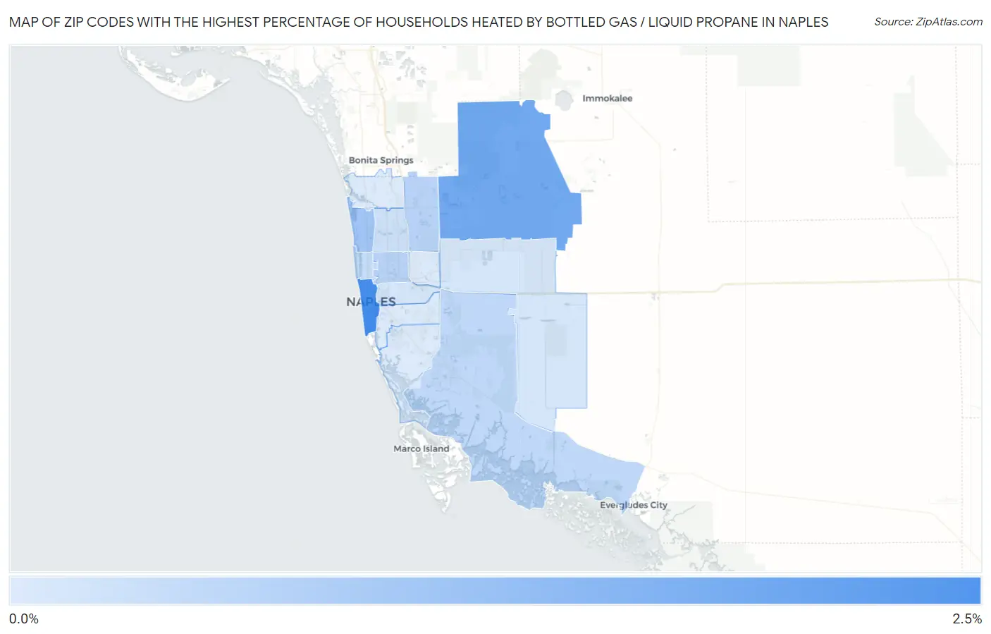 Zip Codes with the Highest Percentage of Households Heated by Bottled Gas / Liquid Propane in Naples Map
