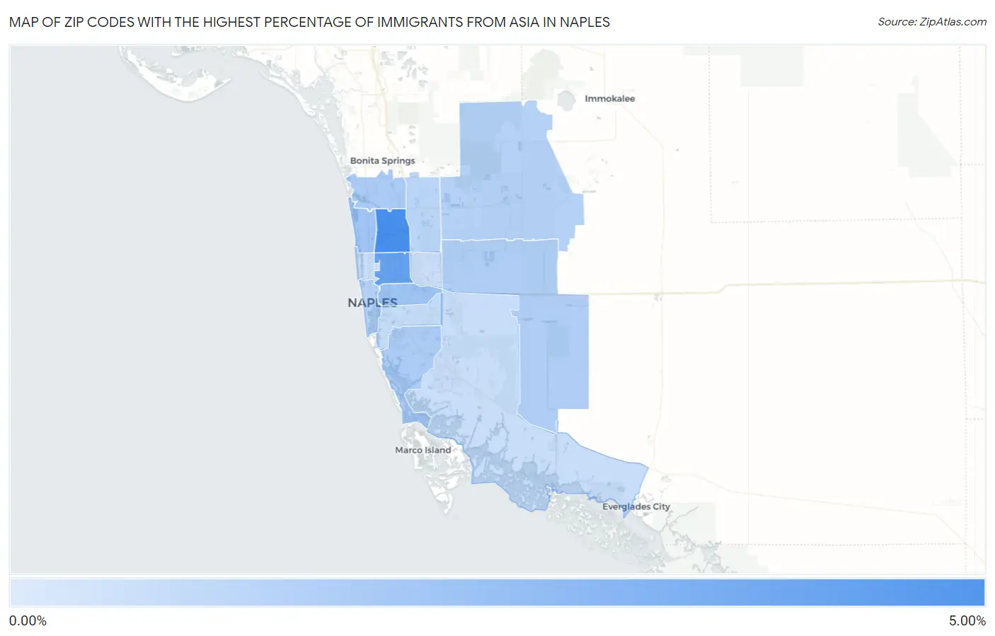 Zip Codes with the Highest Percentage of Immigrants from Asia in Naples Map