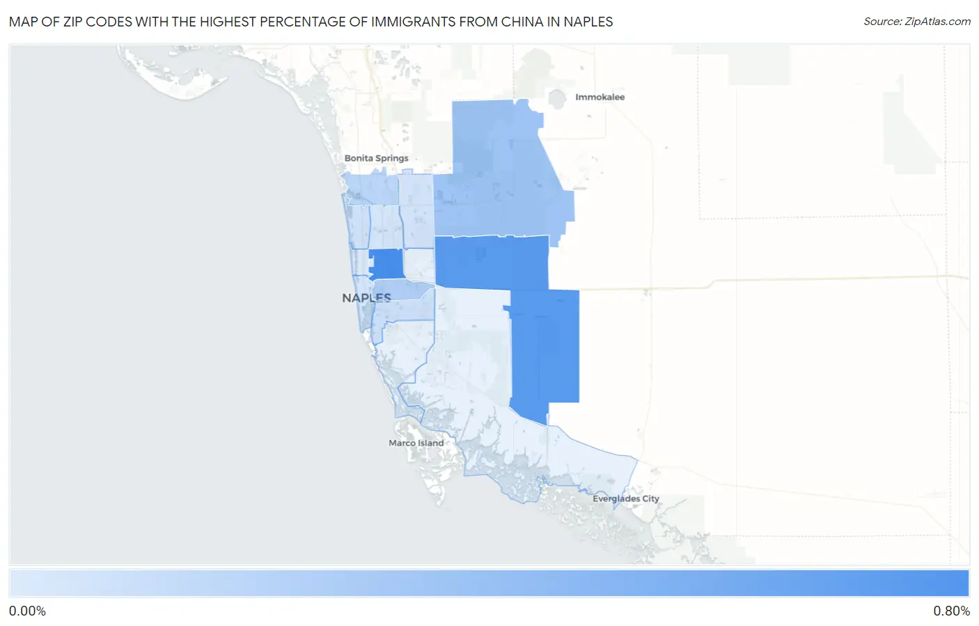 Zip Codes with the Highest Percentage of Immigrants from China in Naples Map