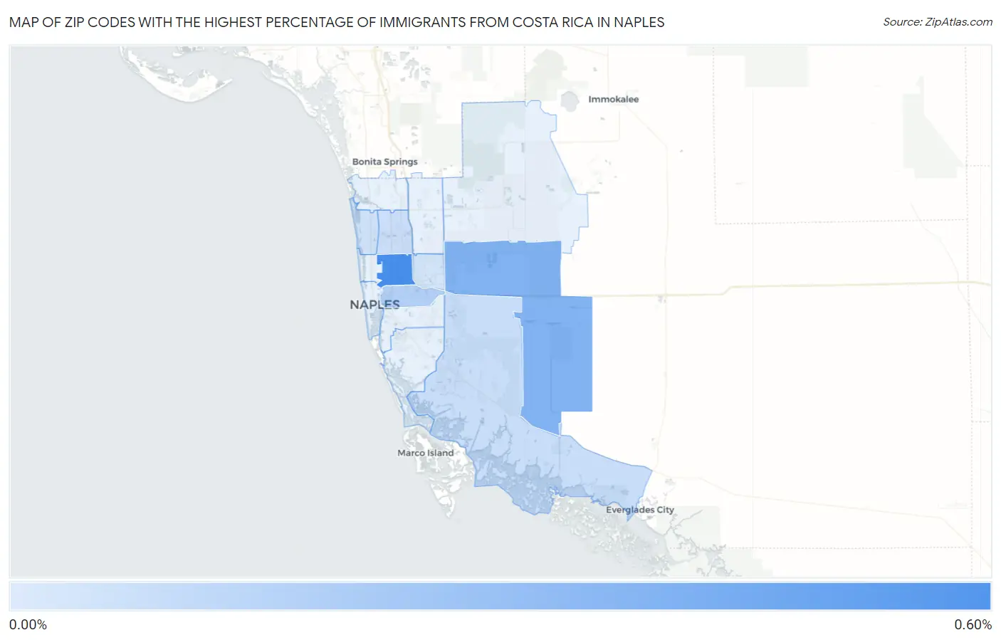 Zip Codes with the Highest Percentage of Immigrants from Costa Rica in Naples Map