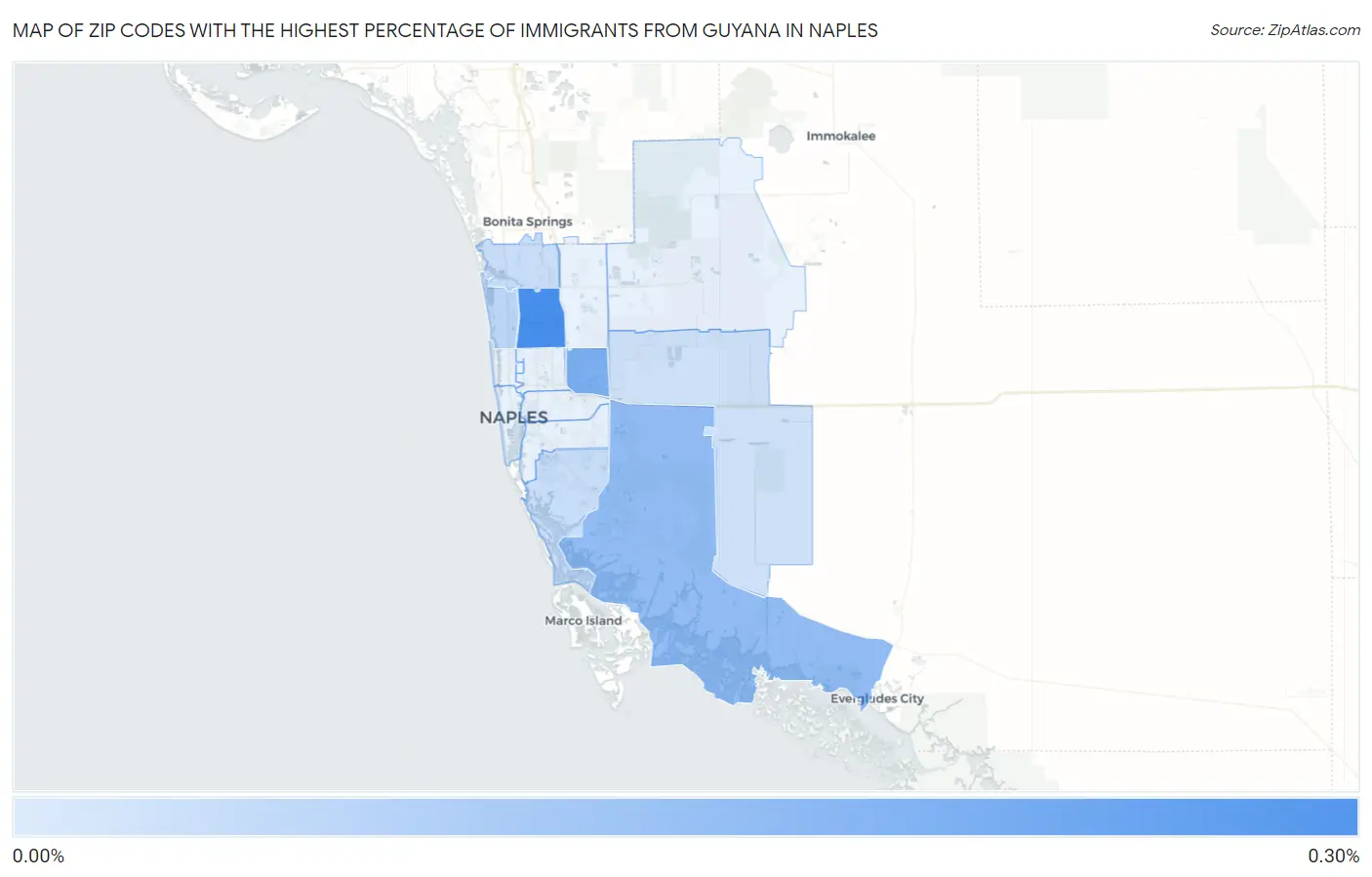 Zip Codes with the Highest Percentage of Immigrants from Guyana in Naples Map