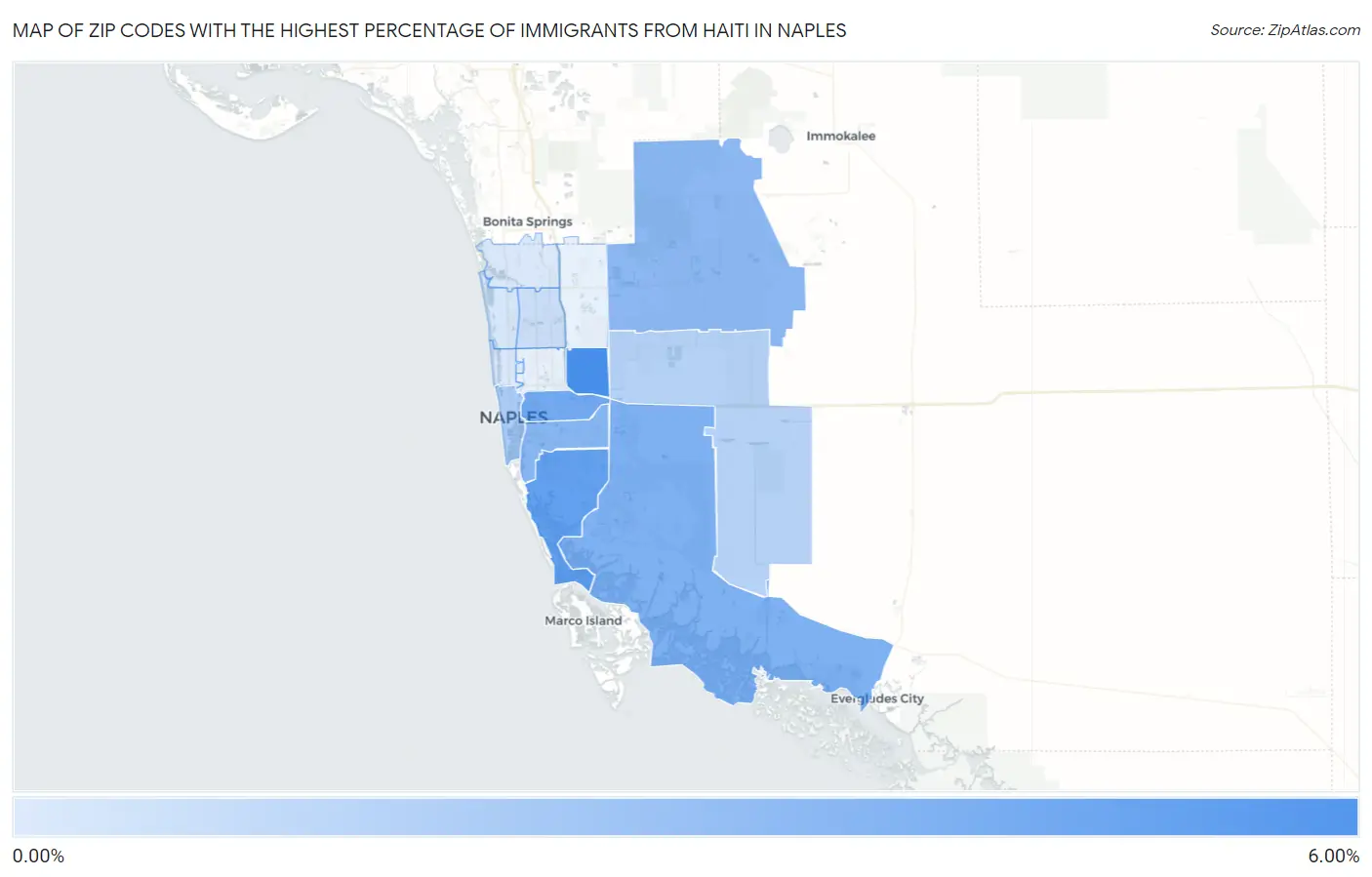 Zip Codes with the Highest Percentage of Immigrants from Haiti in Naples Map