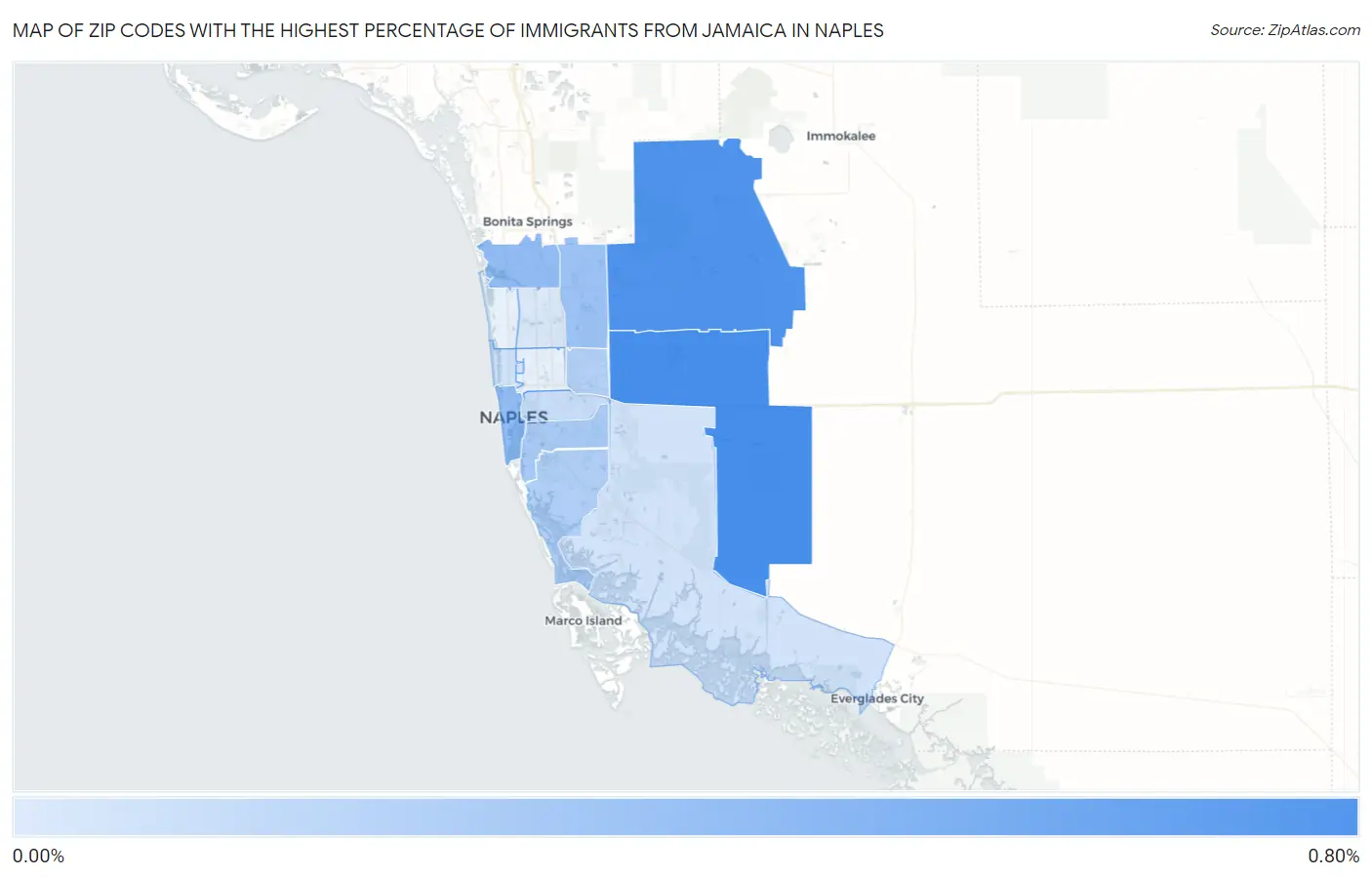 Zip Codes with the Highest Percentage of Immigrants from Jamaica in Naples Map