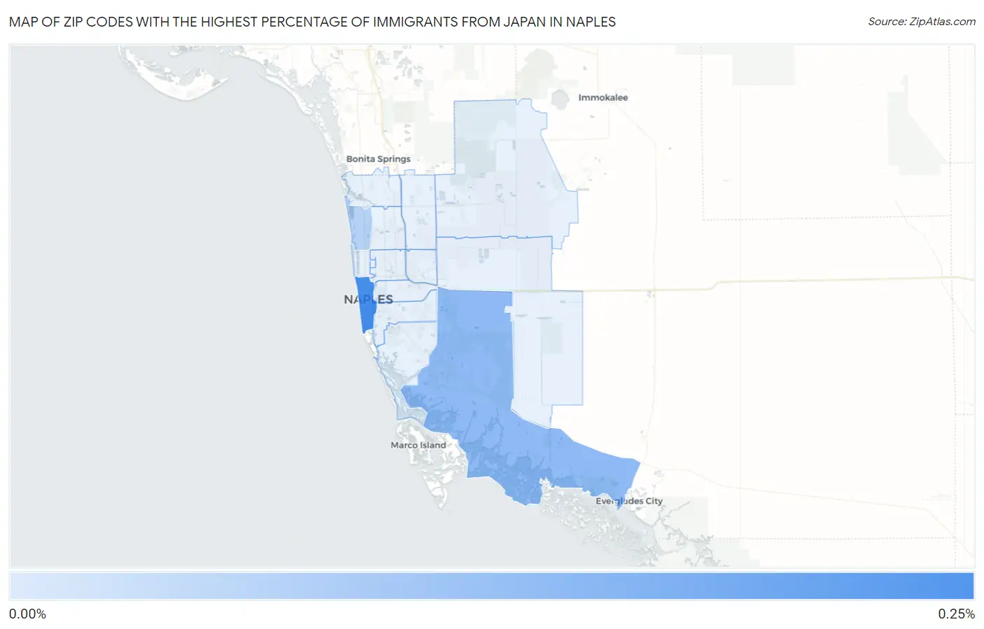 Zip Codes with the Highest Percentage of Immigrants from Japan in Naples Map