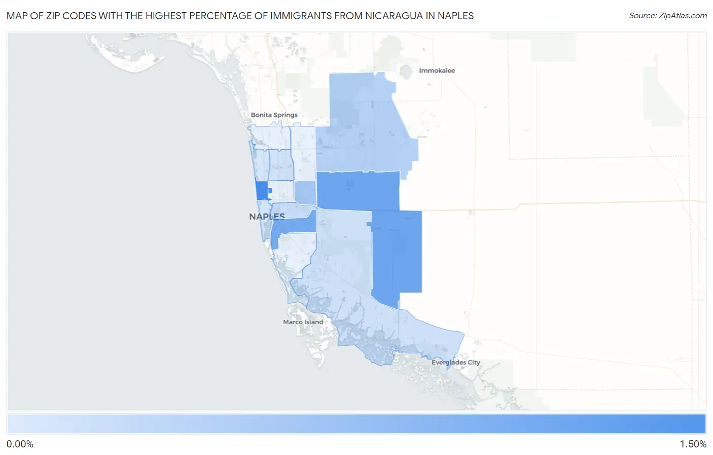 Zip Codes with the Highest Percentage of Immigrants from Nicaragua in Naples Map