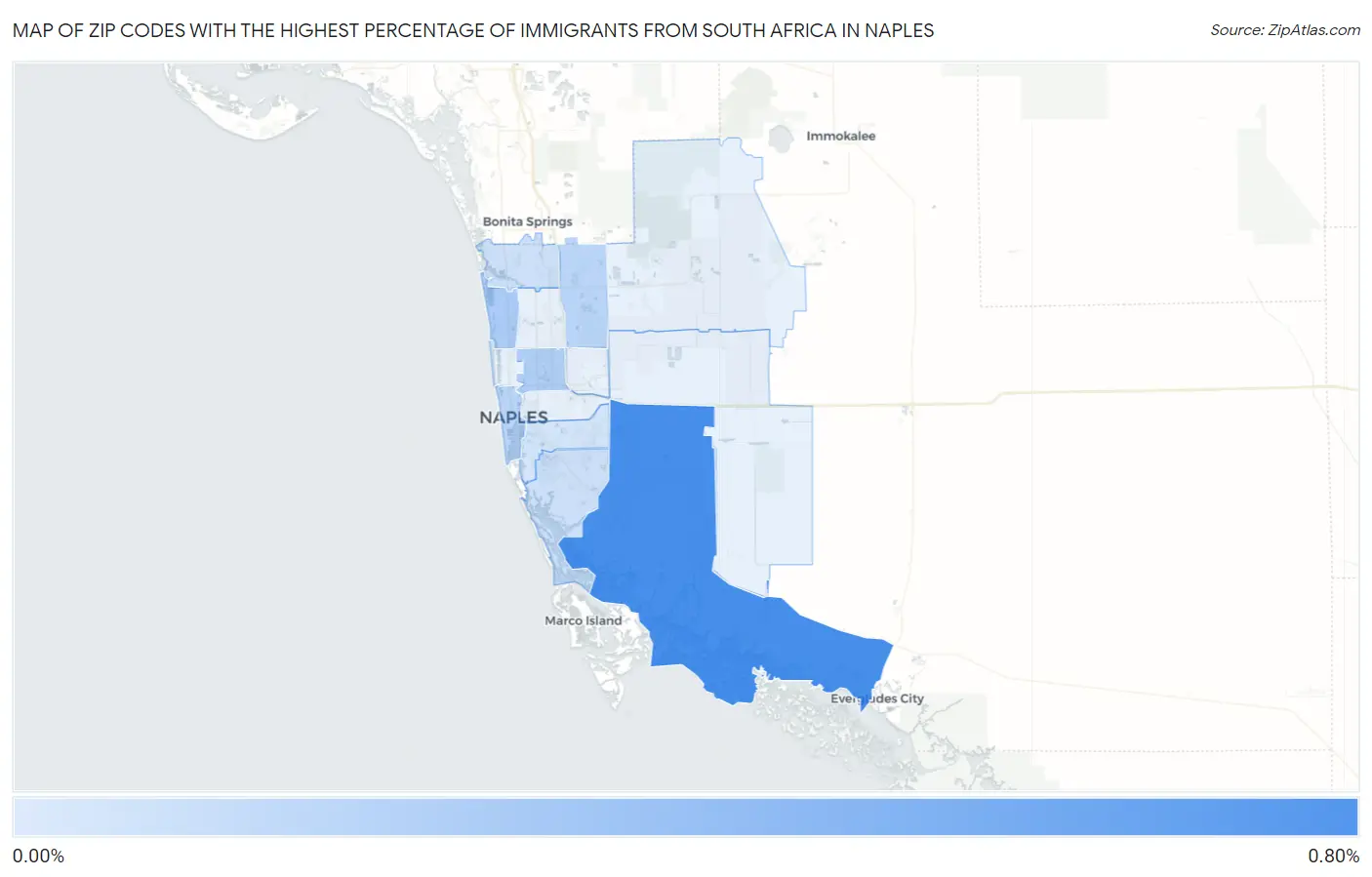 Zip Codes with the Highest Percentage of Immigrants from South Africa in Naples Map