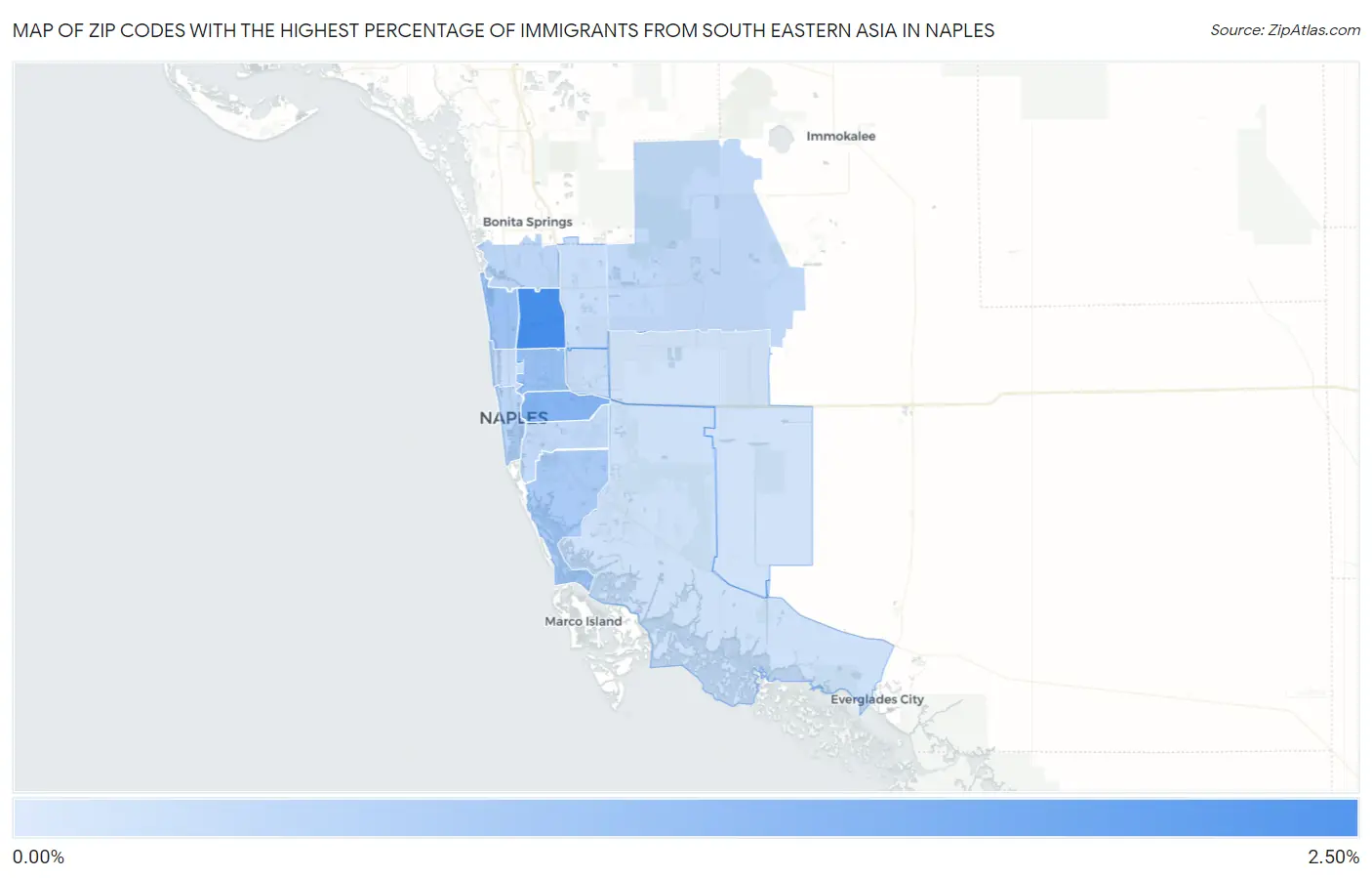 Zip Codes with the Highest Percentage of Immigrants from South Eastern Asia in Naples Map