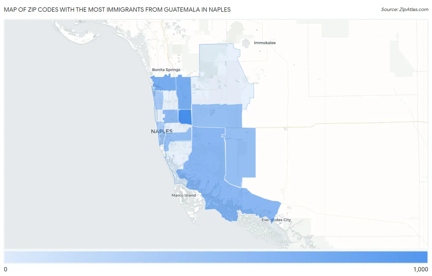 Zip Codes with the Most Immigrants from Guatemala in Naples Map