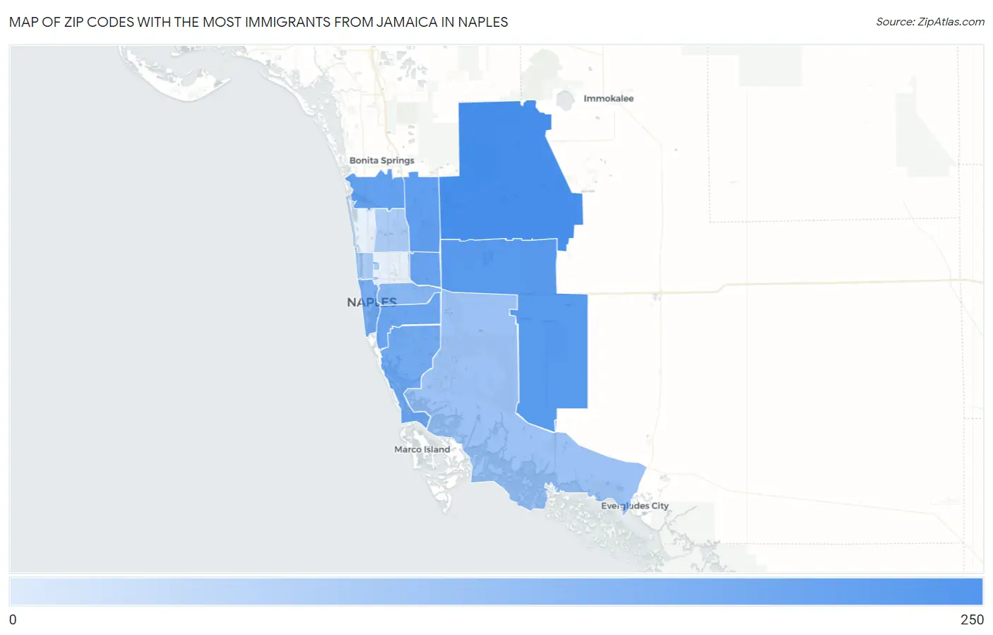 Zip Codes with the Most Immigrants from Jamaica in Naples Map
