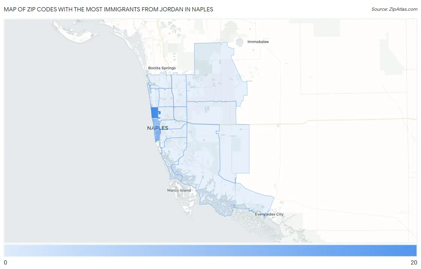 Zip Codes with the Most Immigrants from Jordan in Naples Map