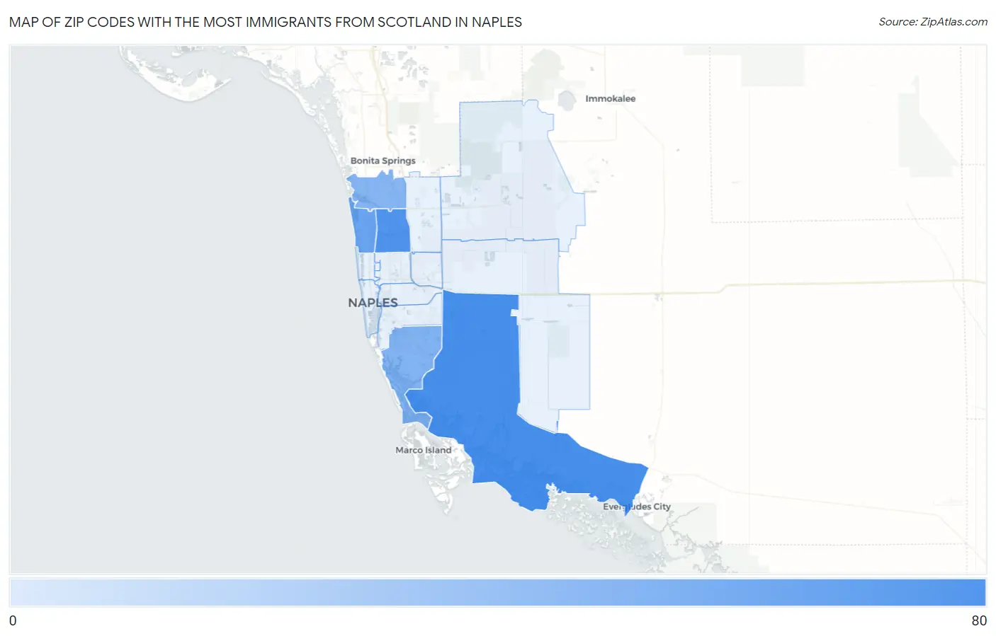 Zip Codes with the Most Immigrants from Scotland in Naples Map