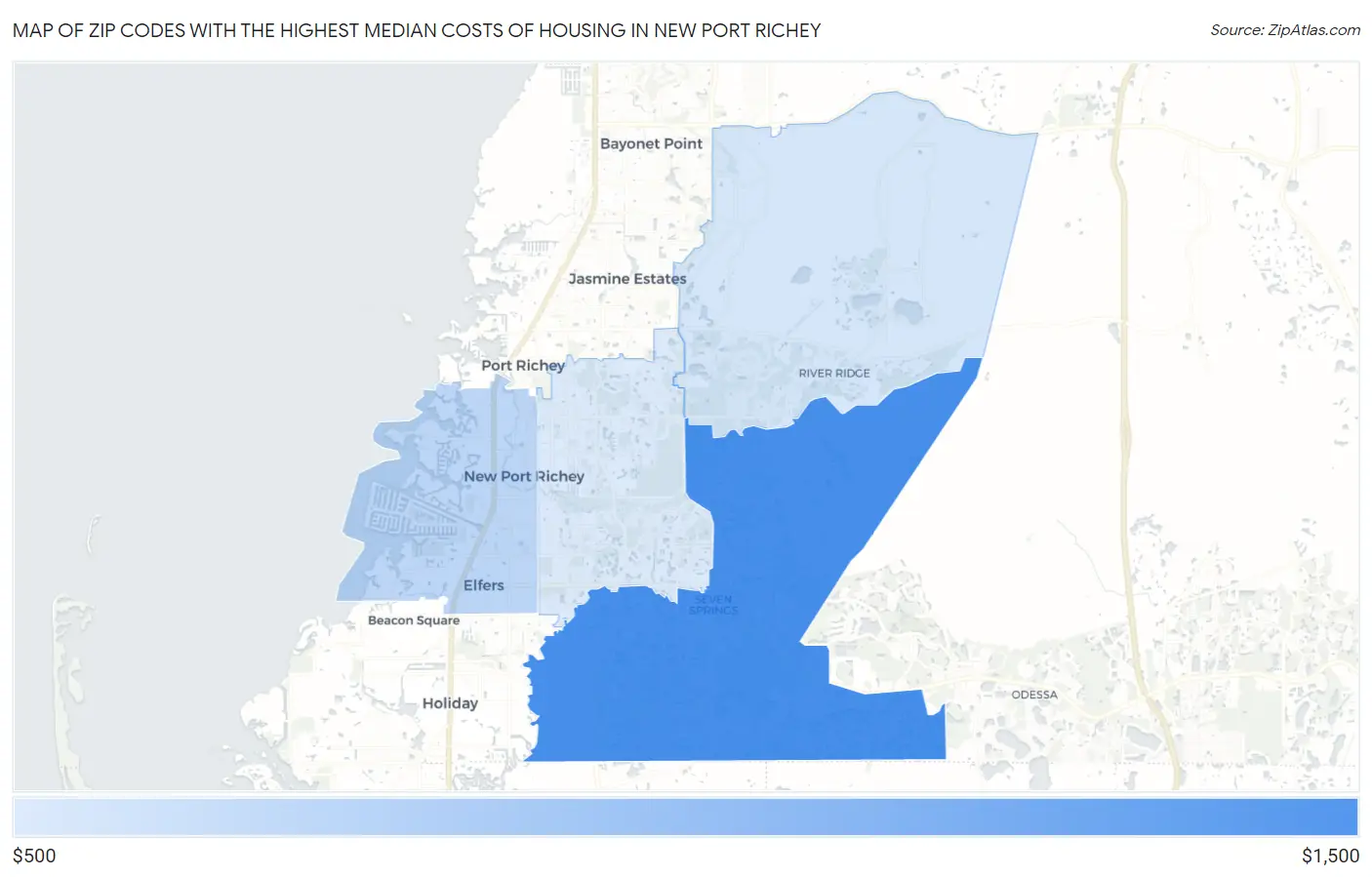Zip Codes with the Highest Median Costs of Housing in New Port Richey Map