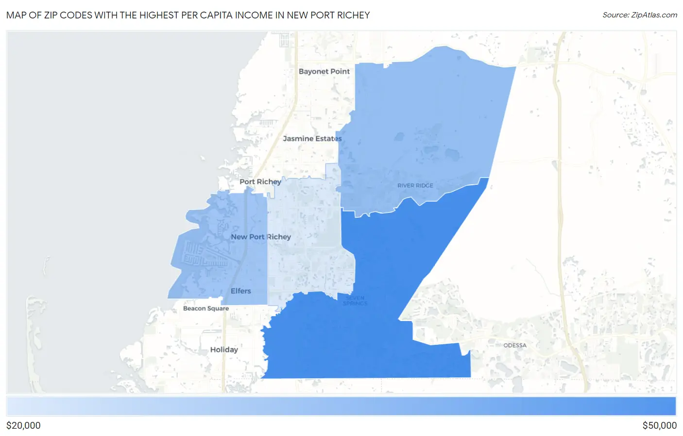 Zip Codes with the Highest Per Capita Income in New Port Richey Map