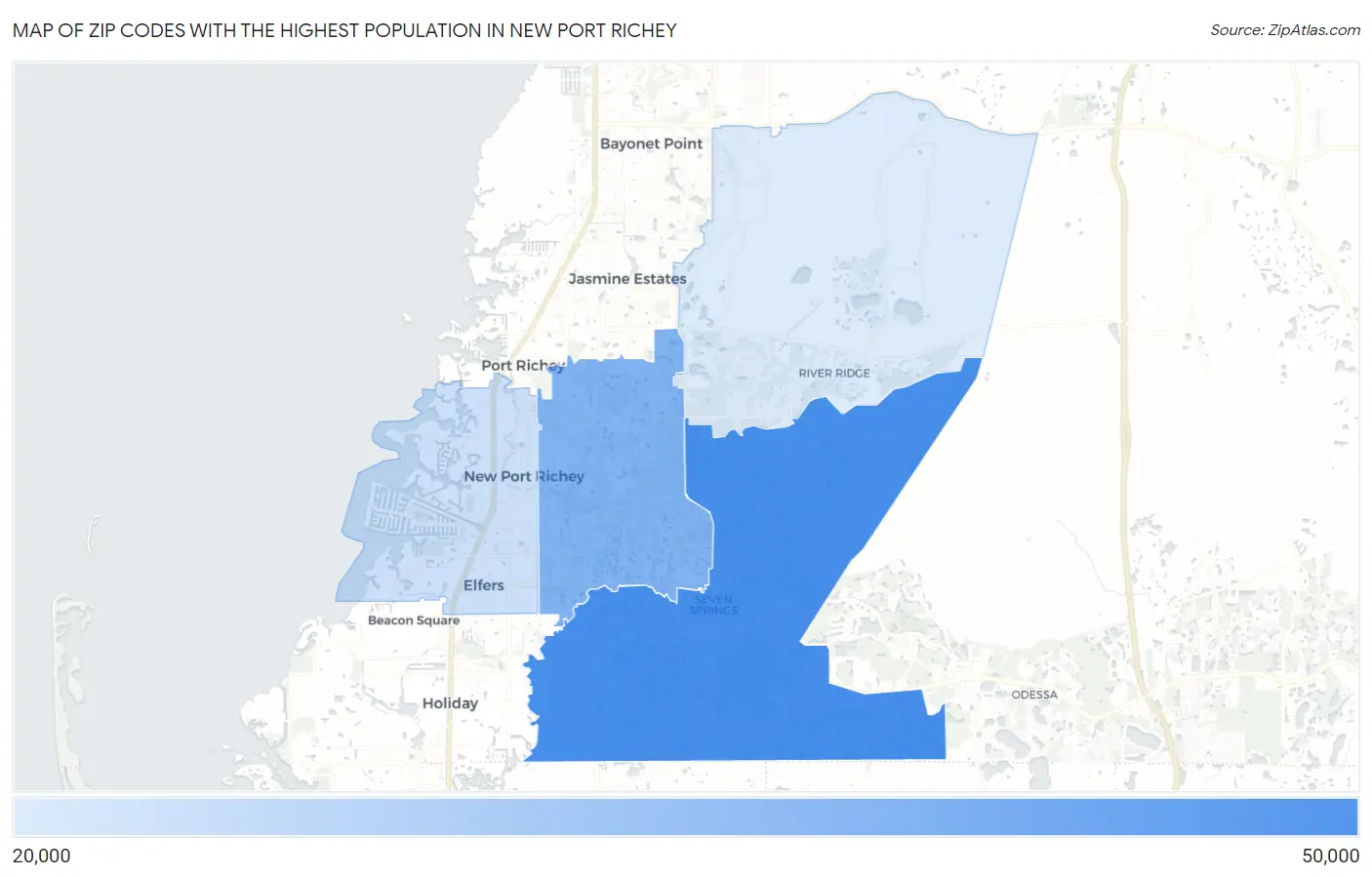 Zip Codes with the Highest Population in New Port Richey Map