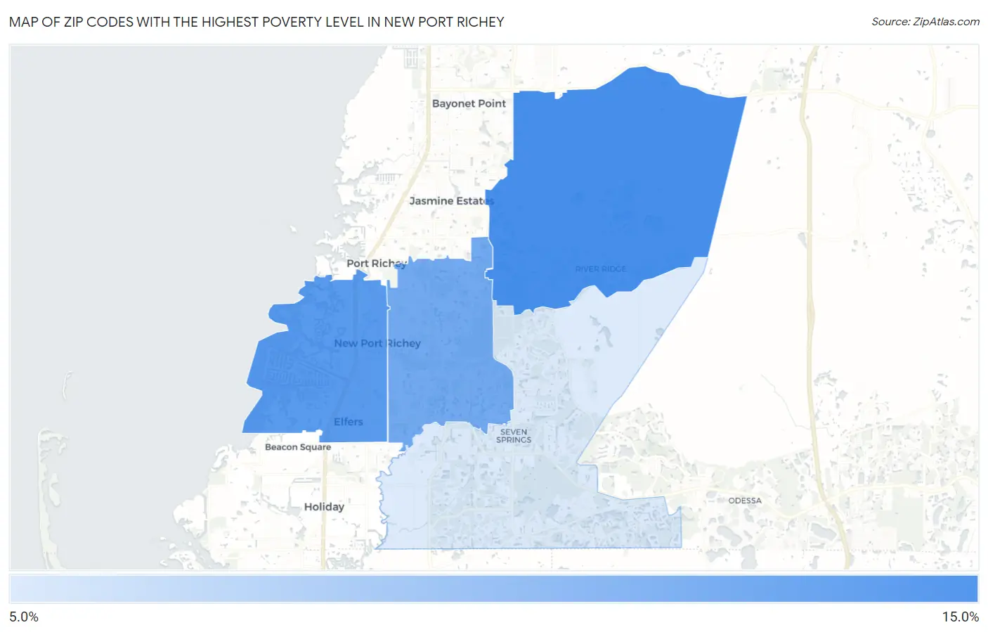 Zip Codes with the Highest Poverty Level in New Port Richey Map