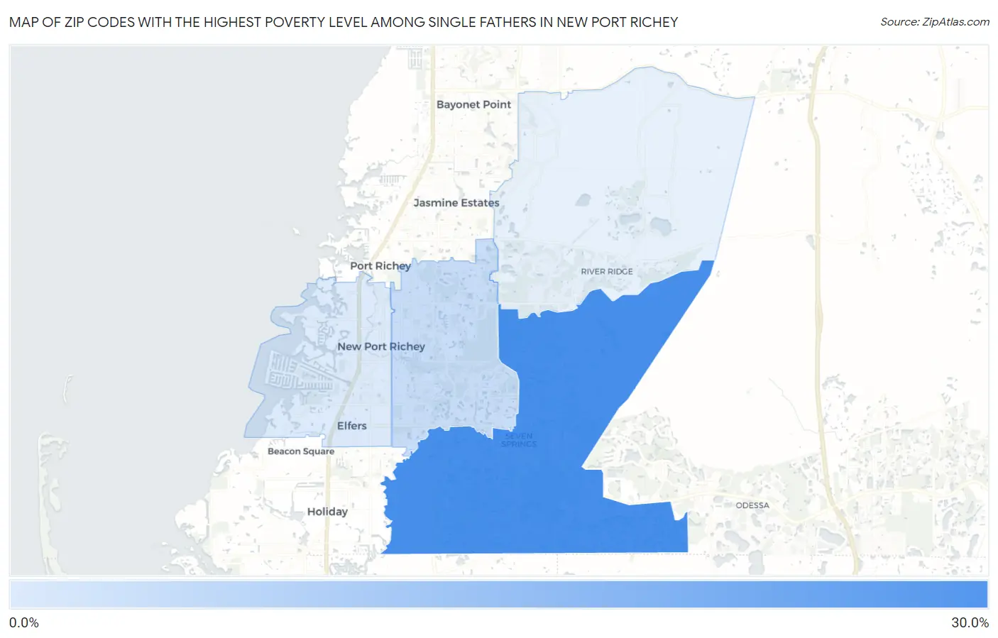 Zip Codes with the Highest Poverty Level Among Single Fathers in New Port Richey Map