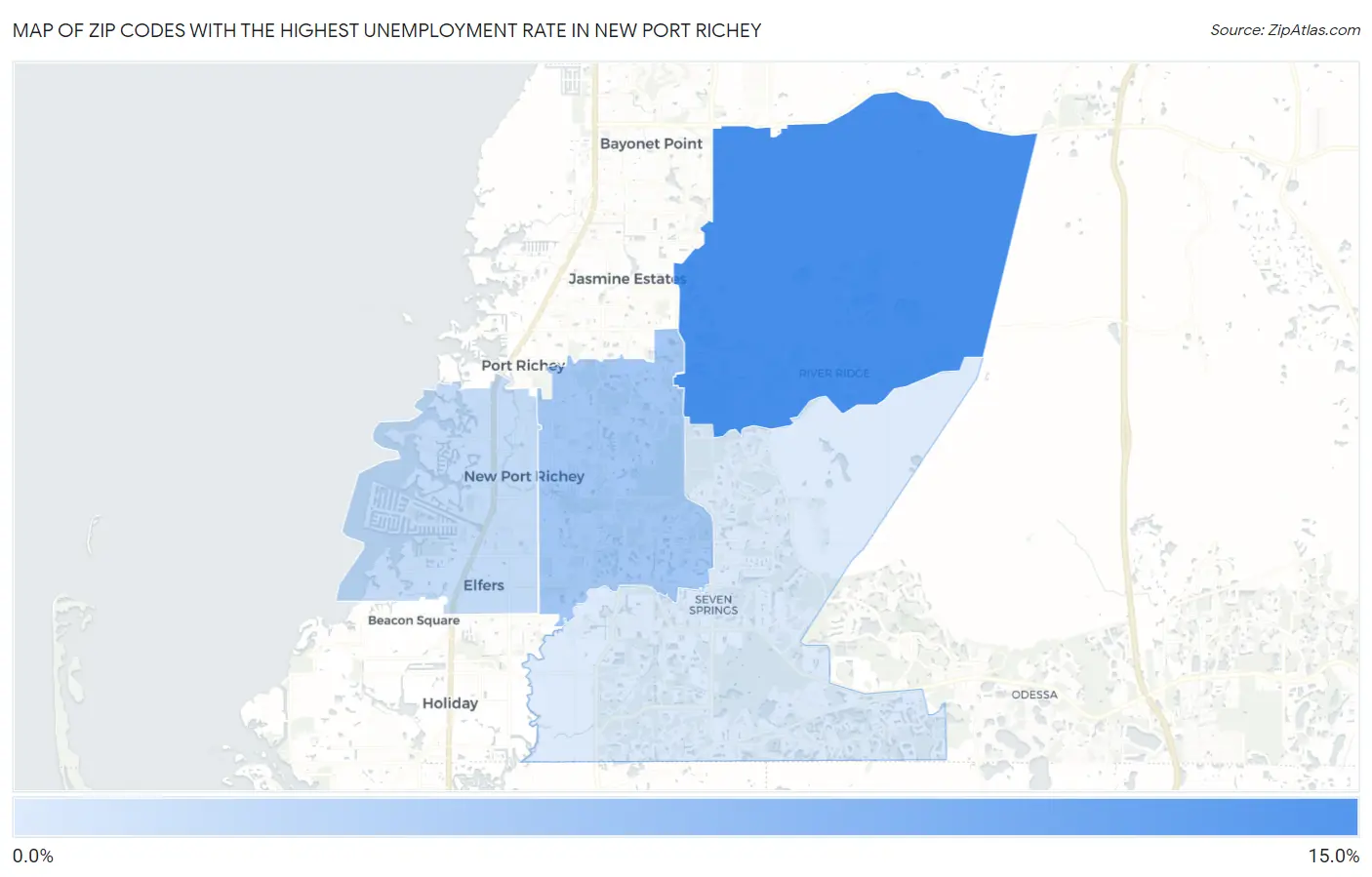 Zip Codes with the Highest Unemployment Rate in New Port Richey Map