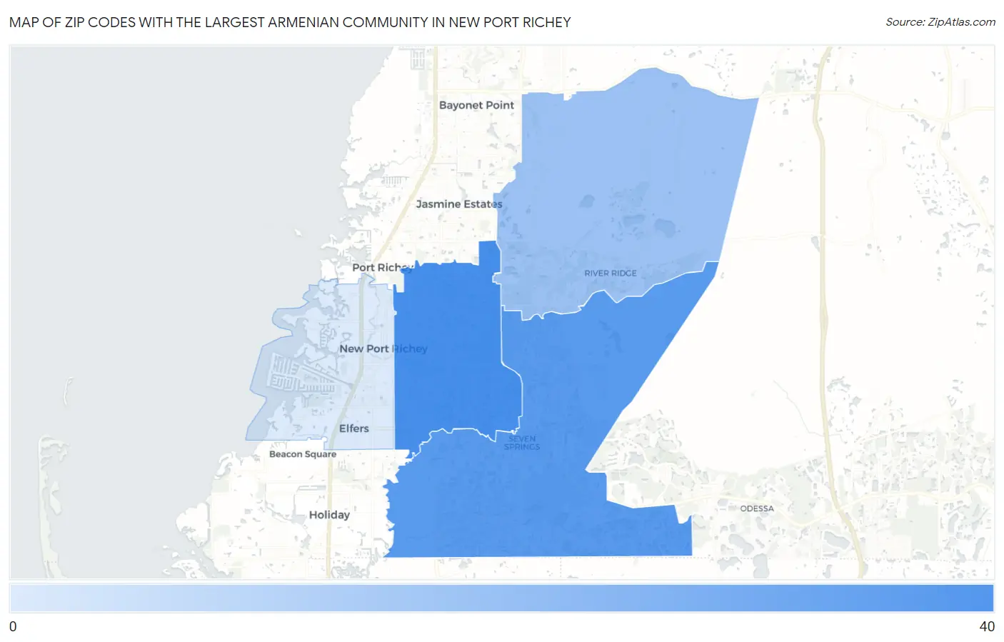 Zip Codes with the Largest Armenian Community in New Port Richey Map