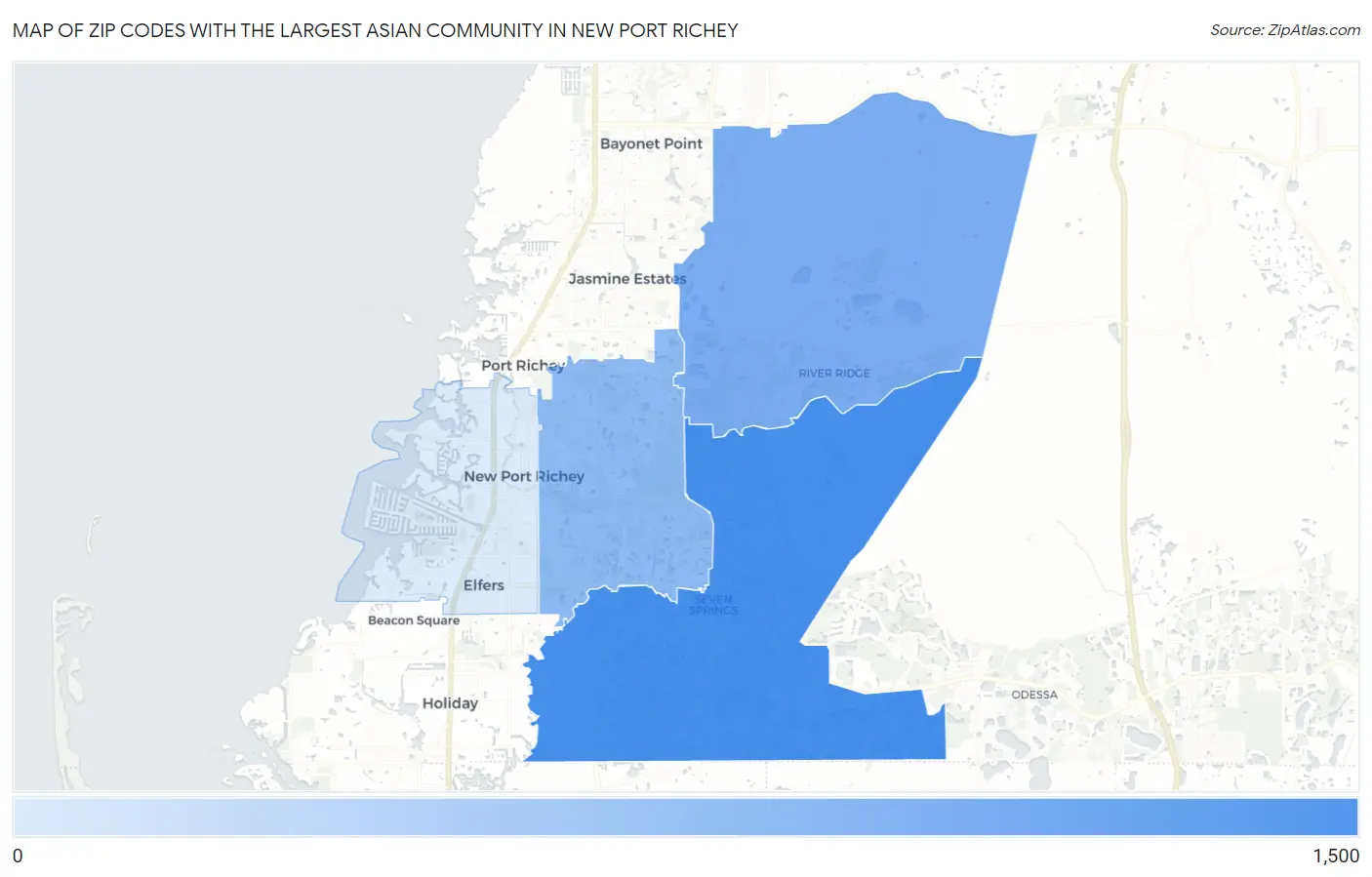 Zip Codes with the Largest Asian Community in New Port Richey Map