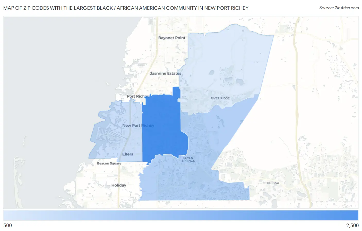 Zip Codes with the Largest Black / African American Community in New Port Richey Map