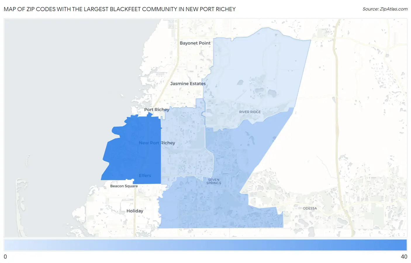 Zip Codes with the Largest Blackfeet Community in New Port Richey Map