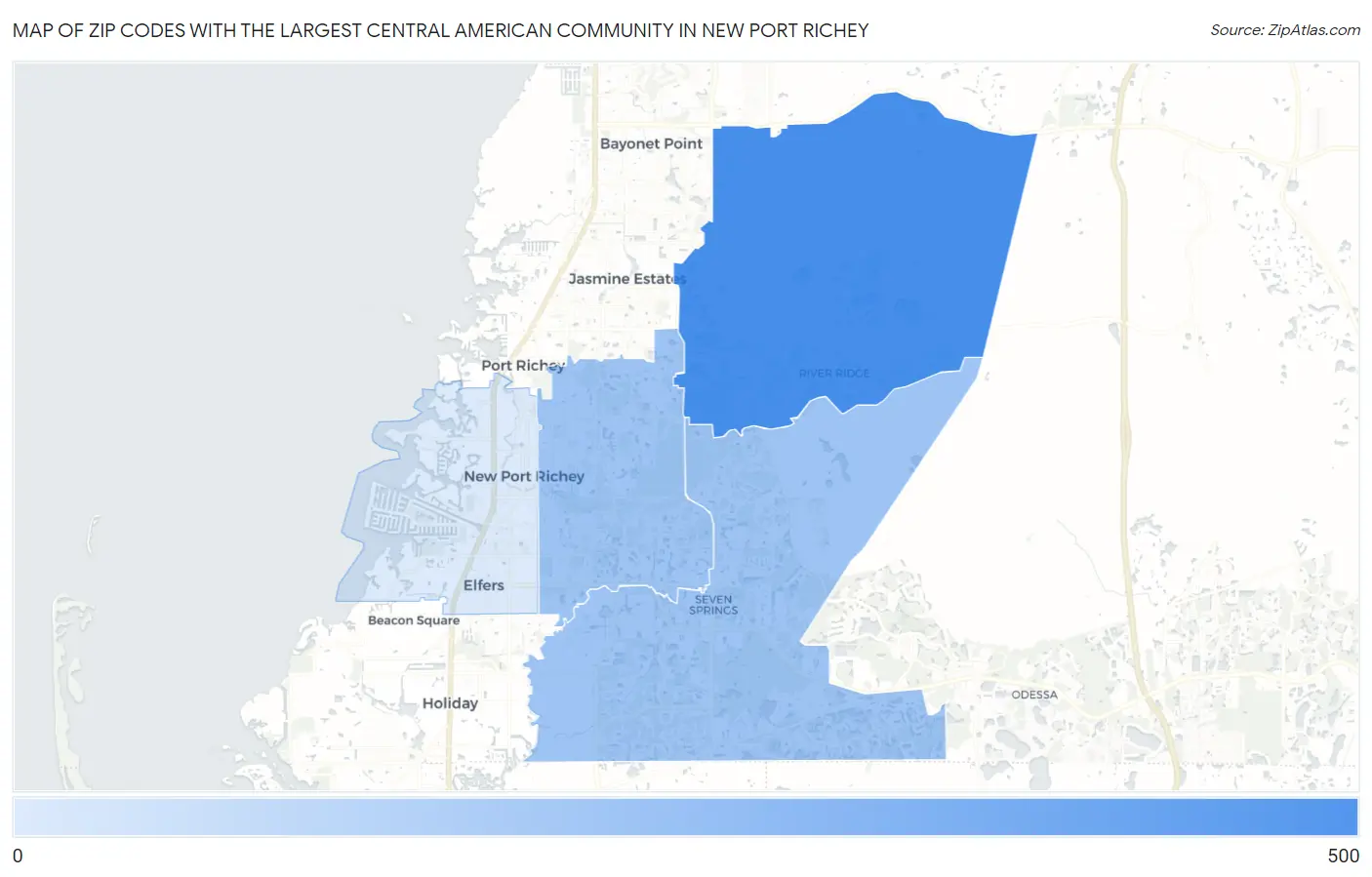 Zip Codes with the Largest Central American Community in New Port Richey Map
