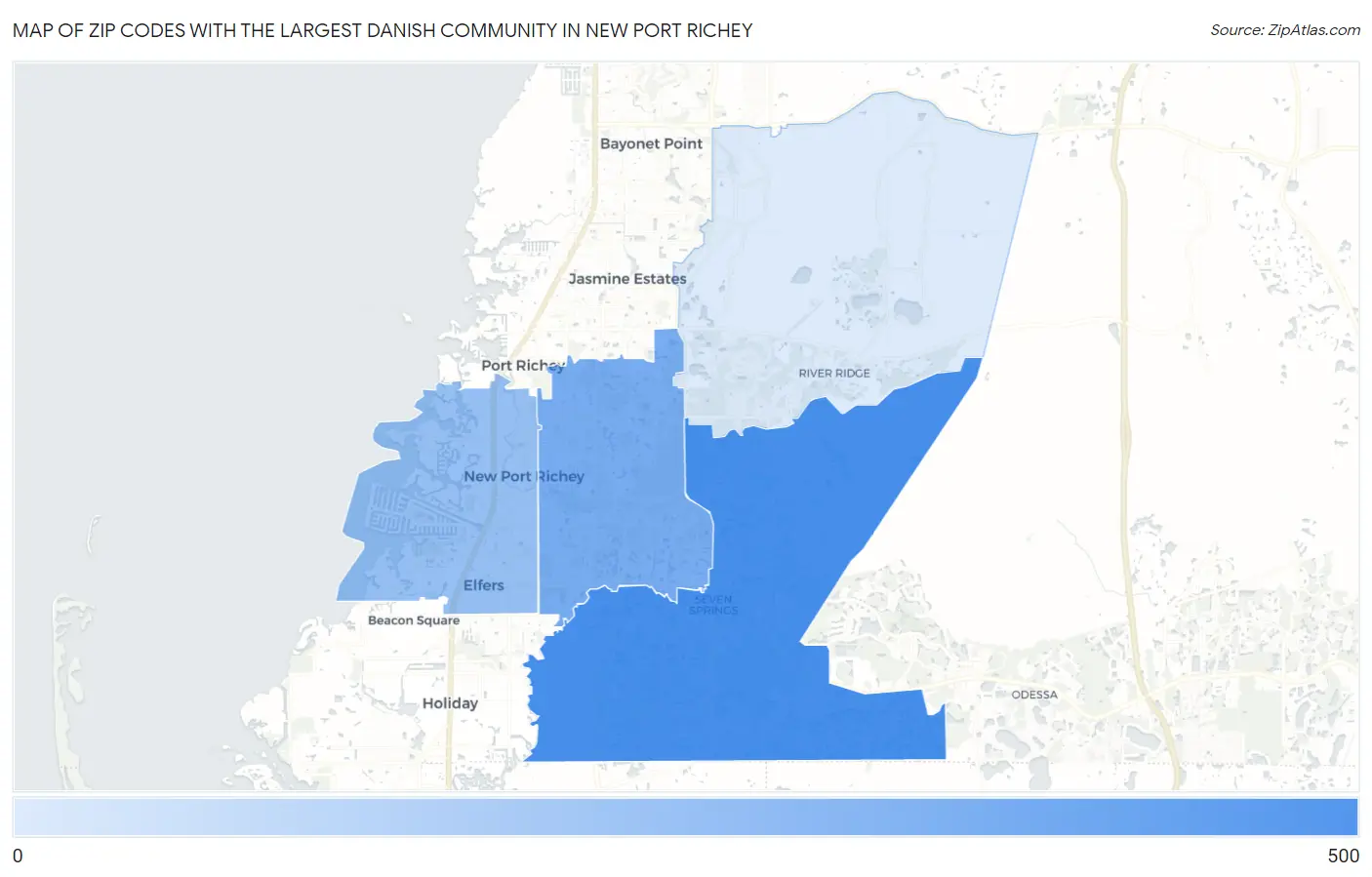 Zip Codes with the Largest Danish Community in New Port Richey Map