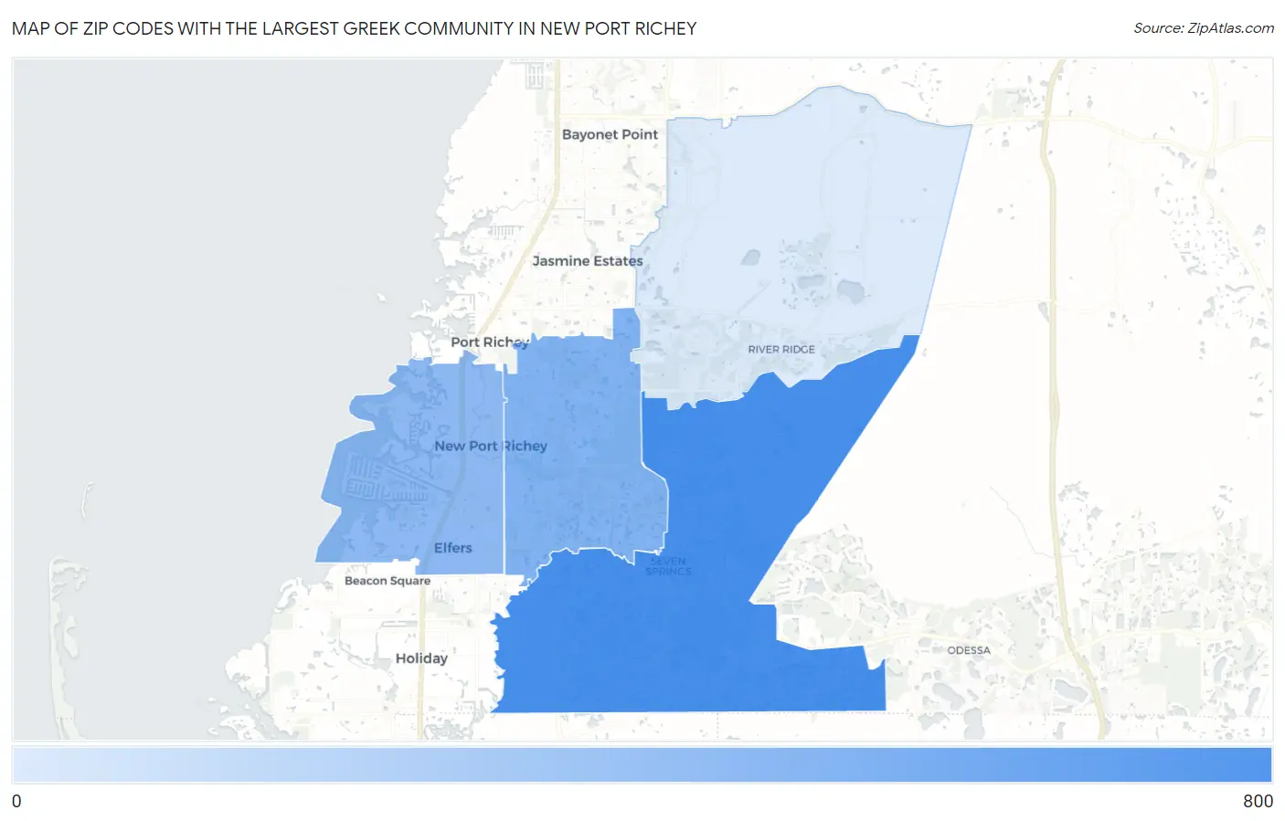 Zip Codes with the Largest Greek Community in New Port Richey Map